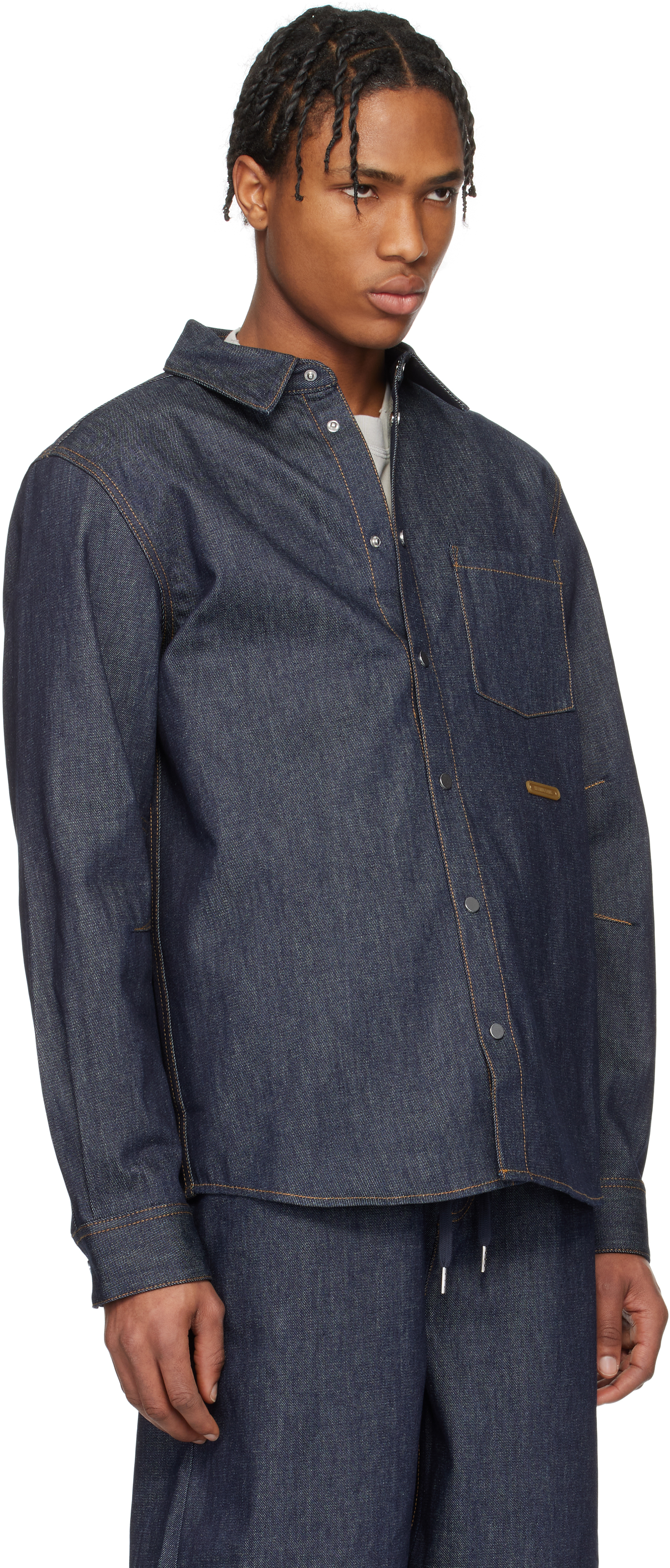 Helmut Lang Indigo Curved Classic Denim Shirt In Raw Indigo - Rnw