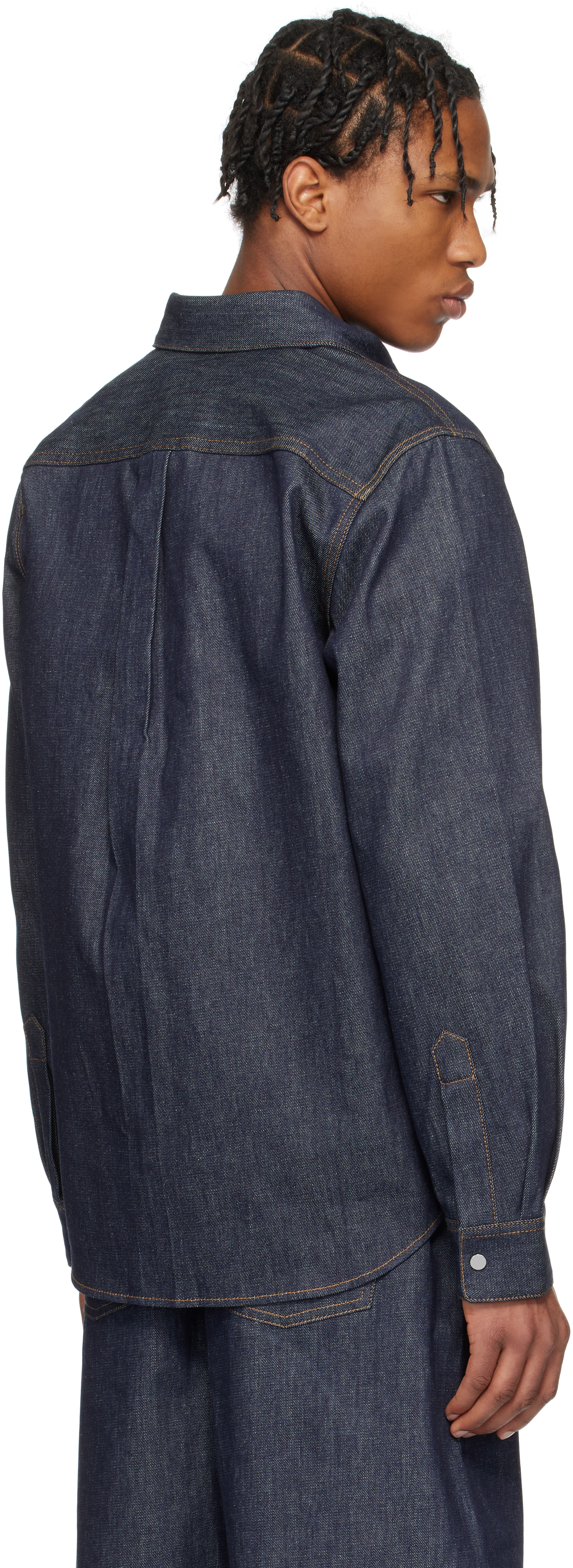 Helmut Lang Indigo Curved Classic Denim Shirt In Raw Indigo - Rnw
