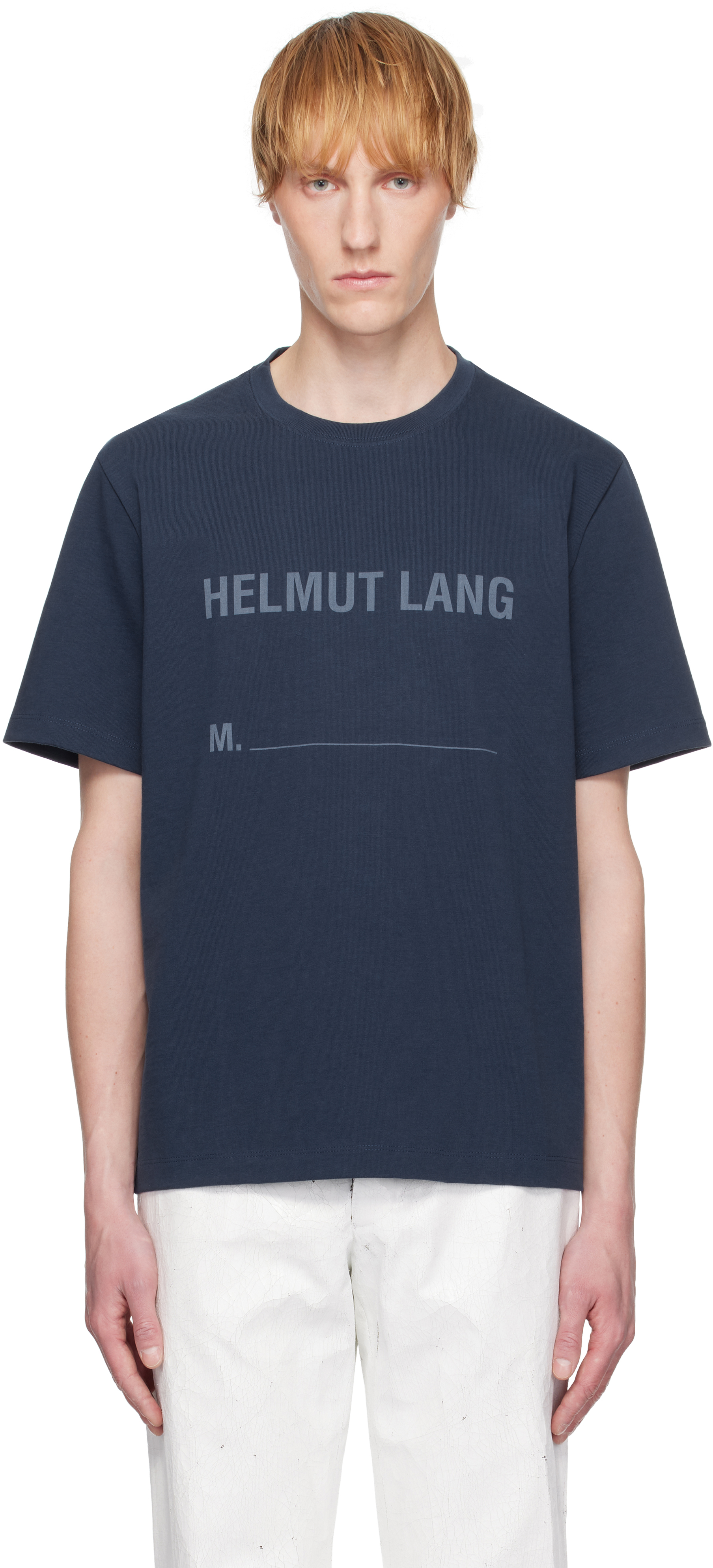 Helmut Lang Navy Stamped Logo T-shirt