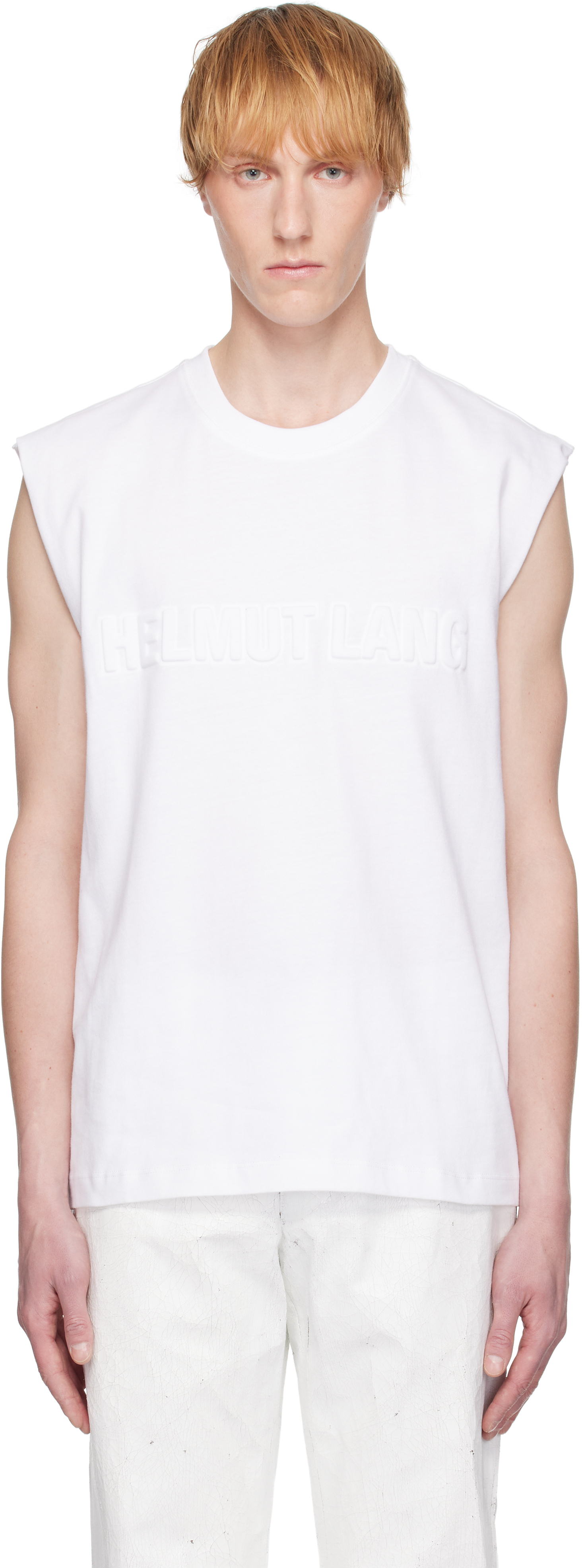 Helmut Lang White Embossed Logo Tank Top