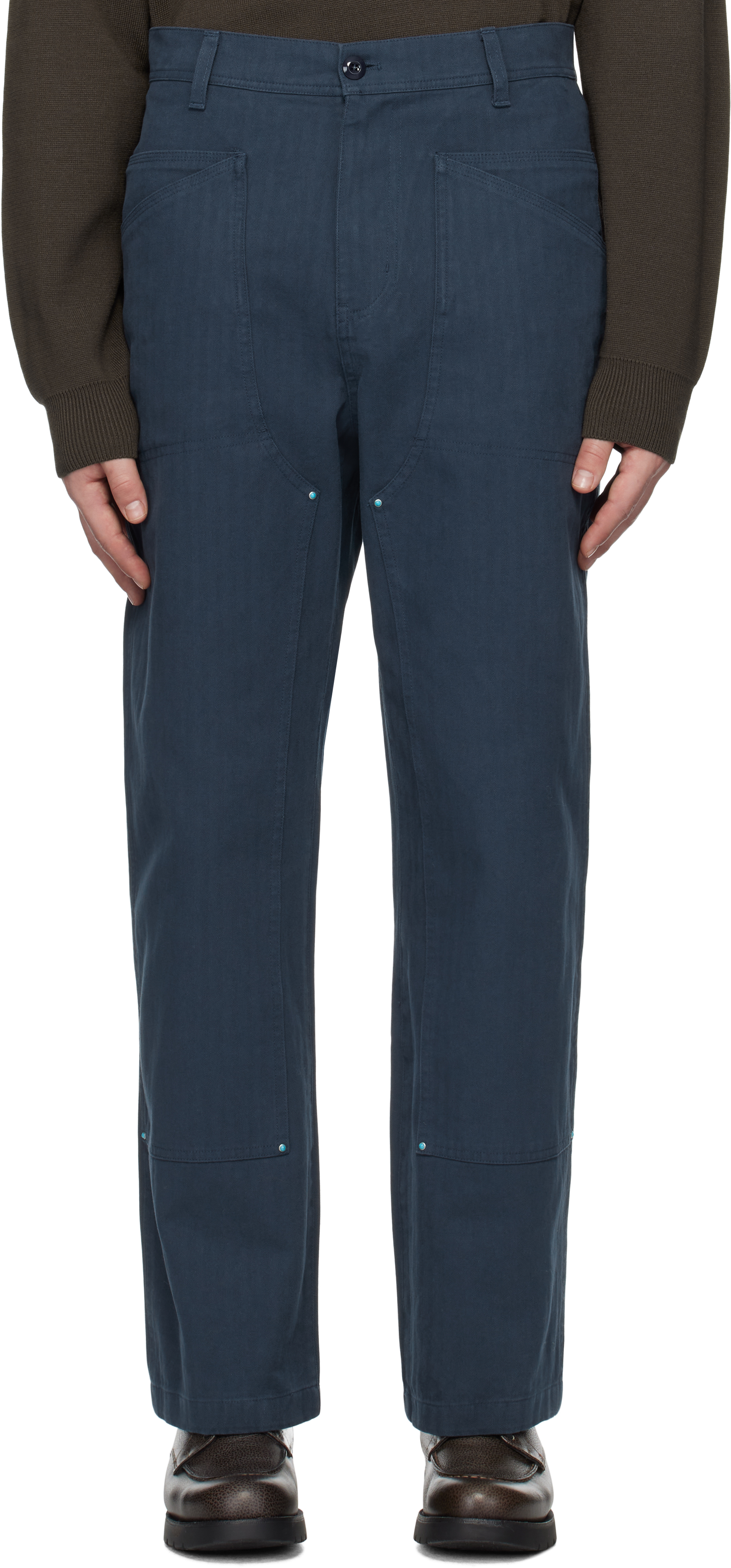 Navy Double Knee Stud Trousers