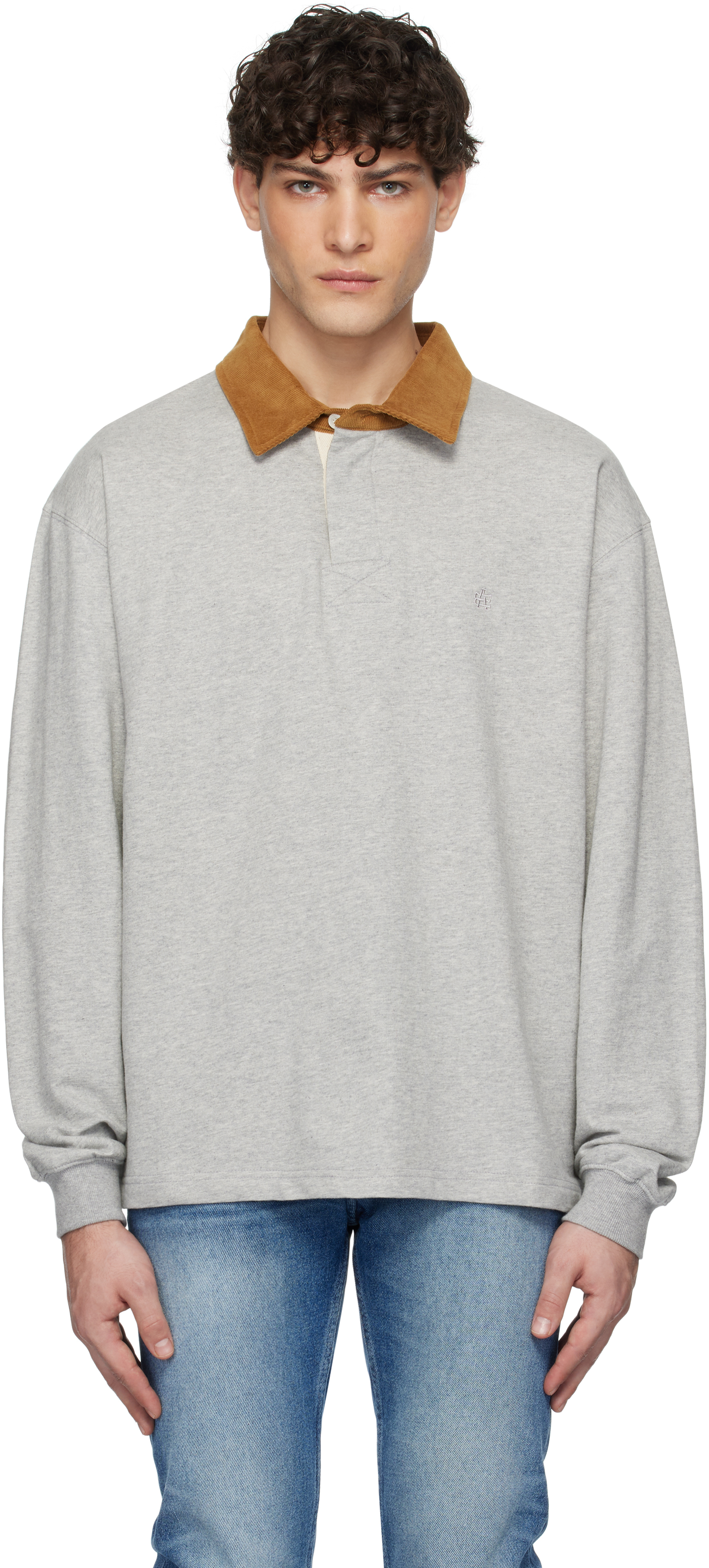 Gray 'AE' Corduroy Collar Polo