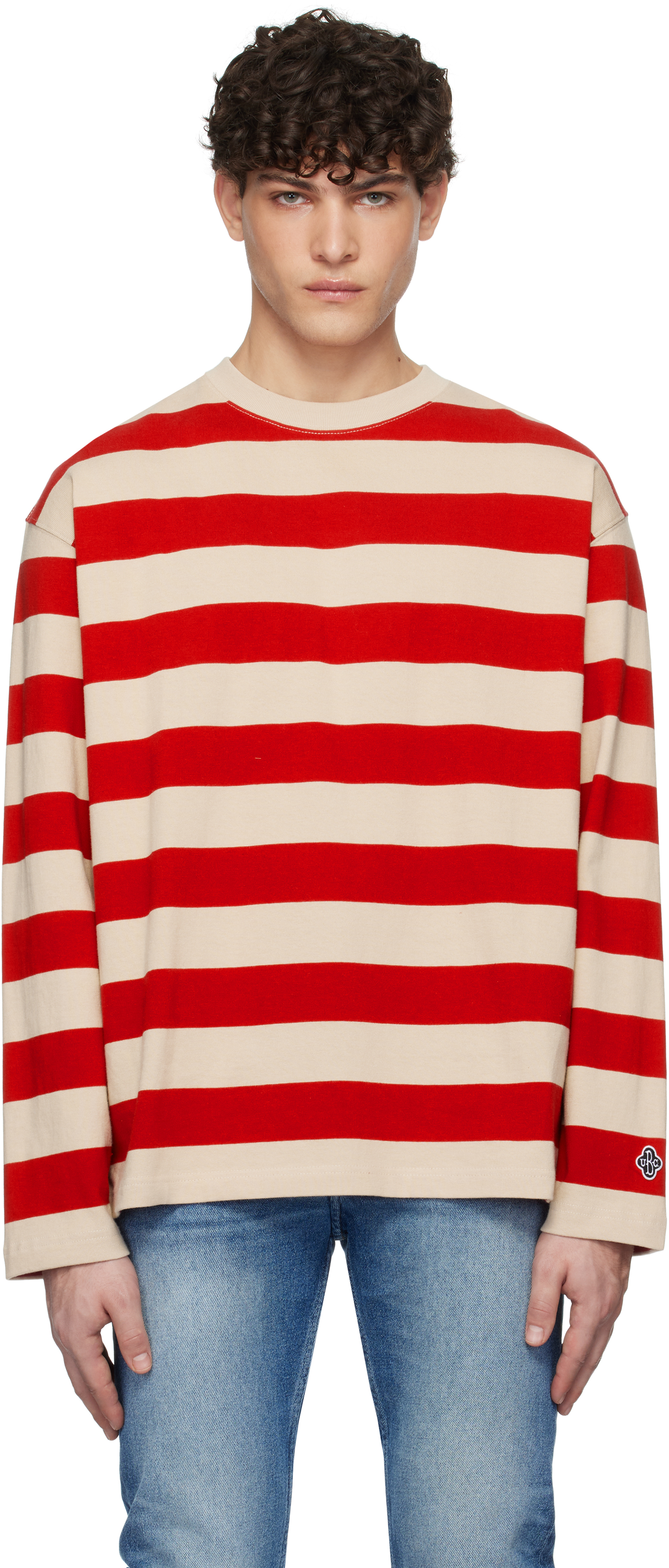 Red & Beige Striped Border T-Shirt