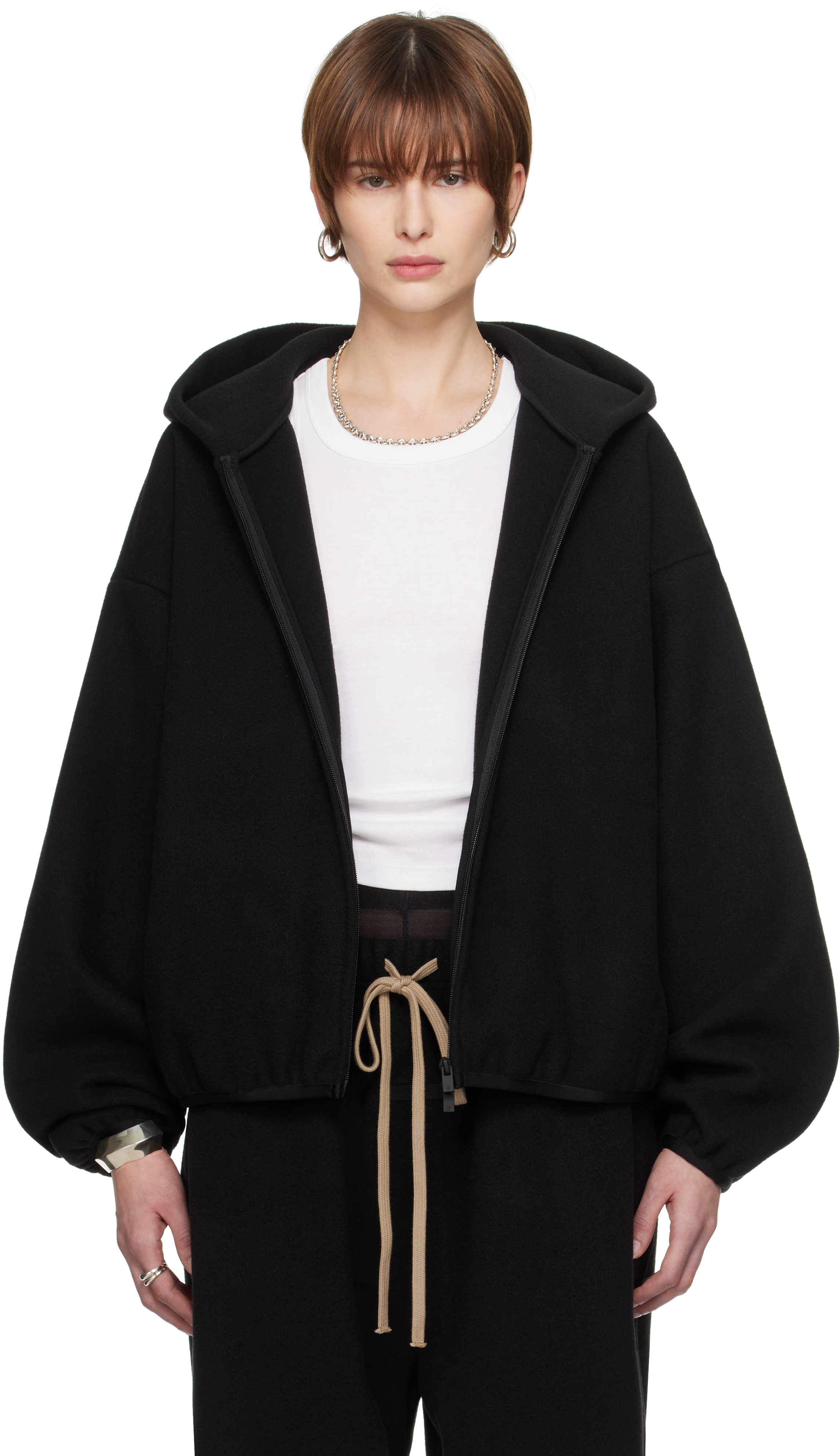 Black Brushed Hooded Bomber Jacket