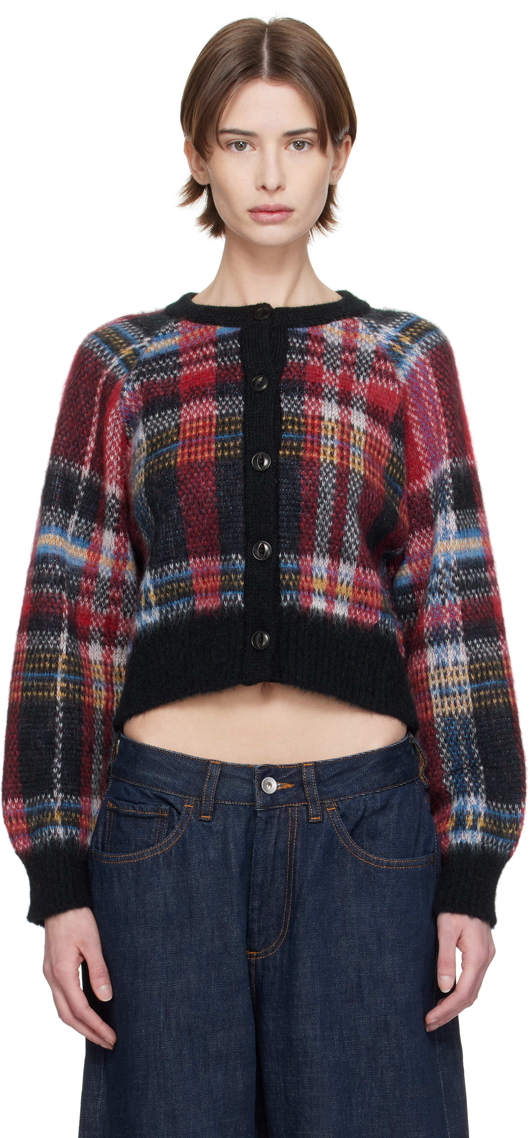 Red 
Black Foxtail Tartan Cardigan