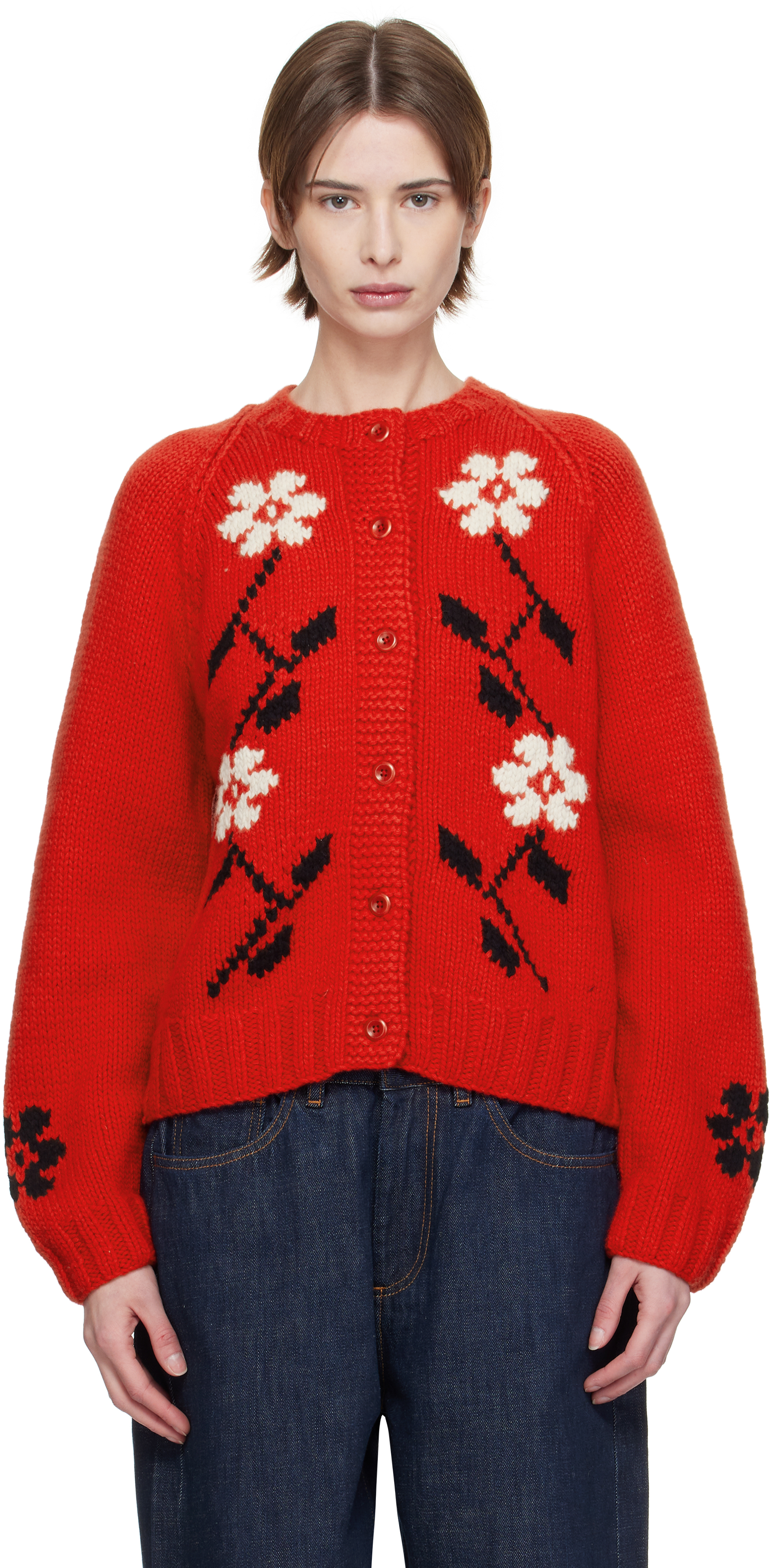 Red Atomic Flower Cardigan by YMC on Sale