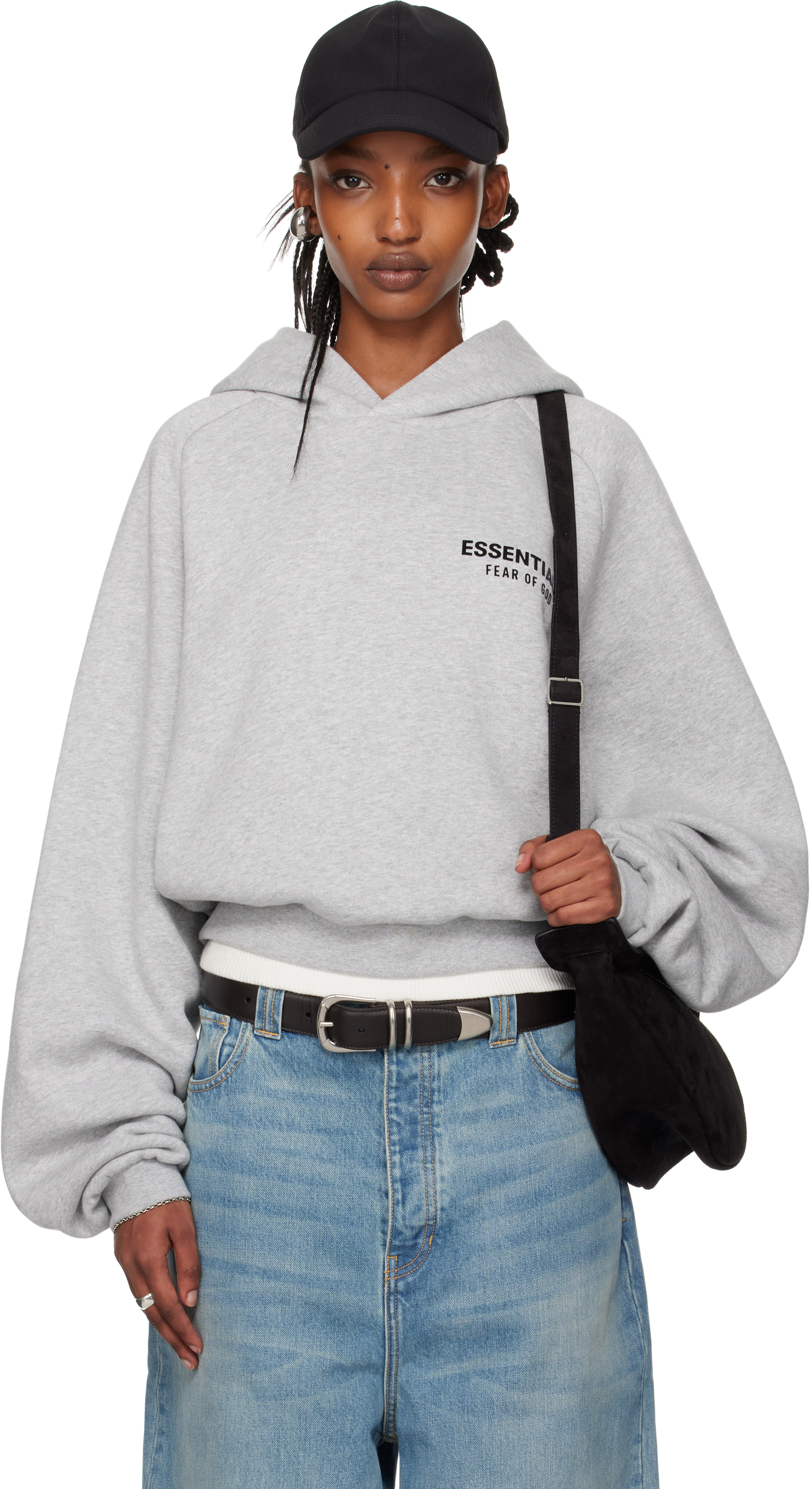 Gray Fleece Cropped Hoodie