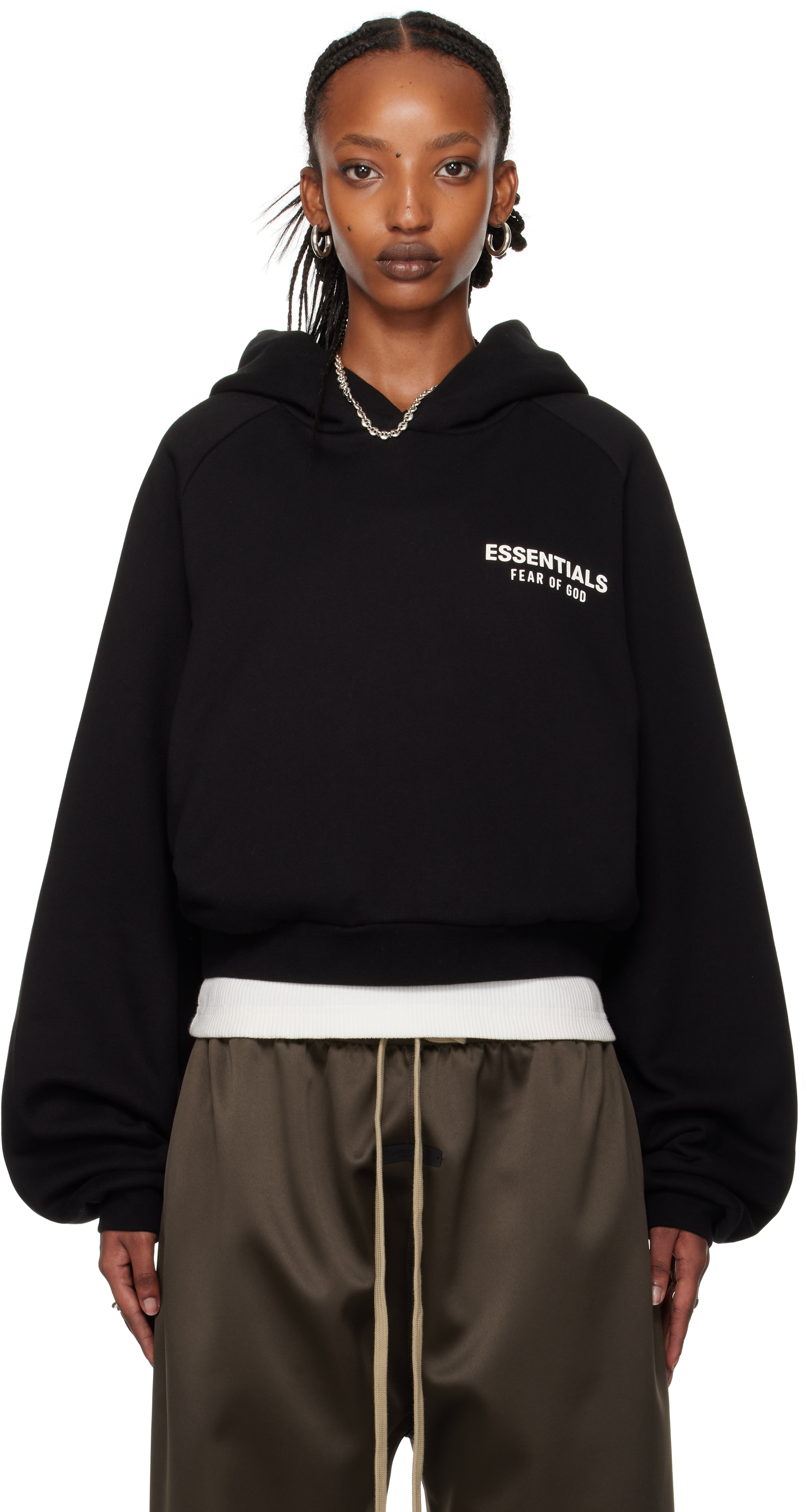 Black Fleece Cropped Hoodie