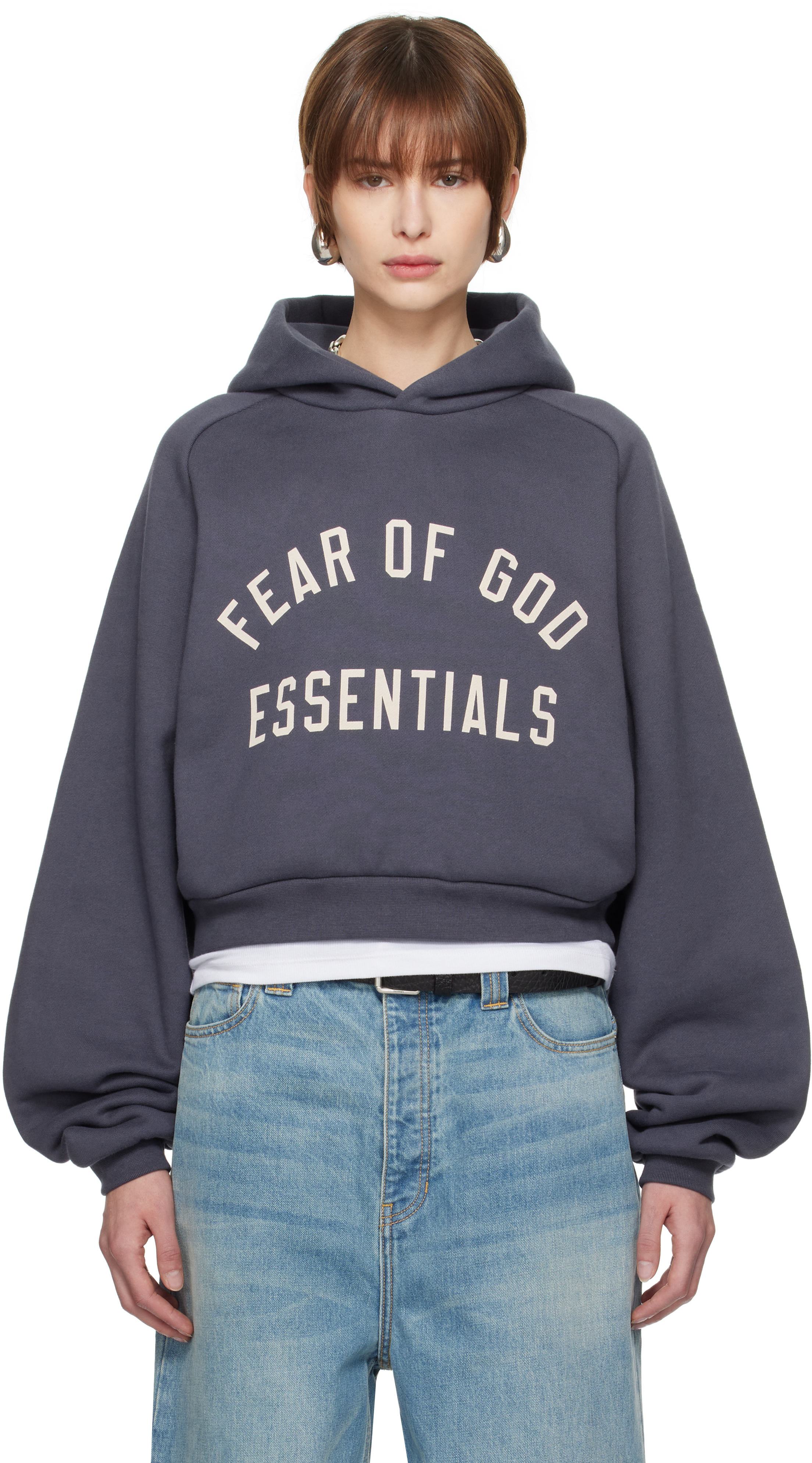 Navy Fleece Cropped Hoodie