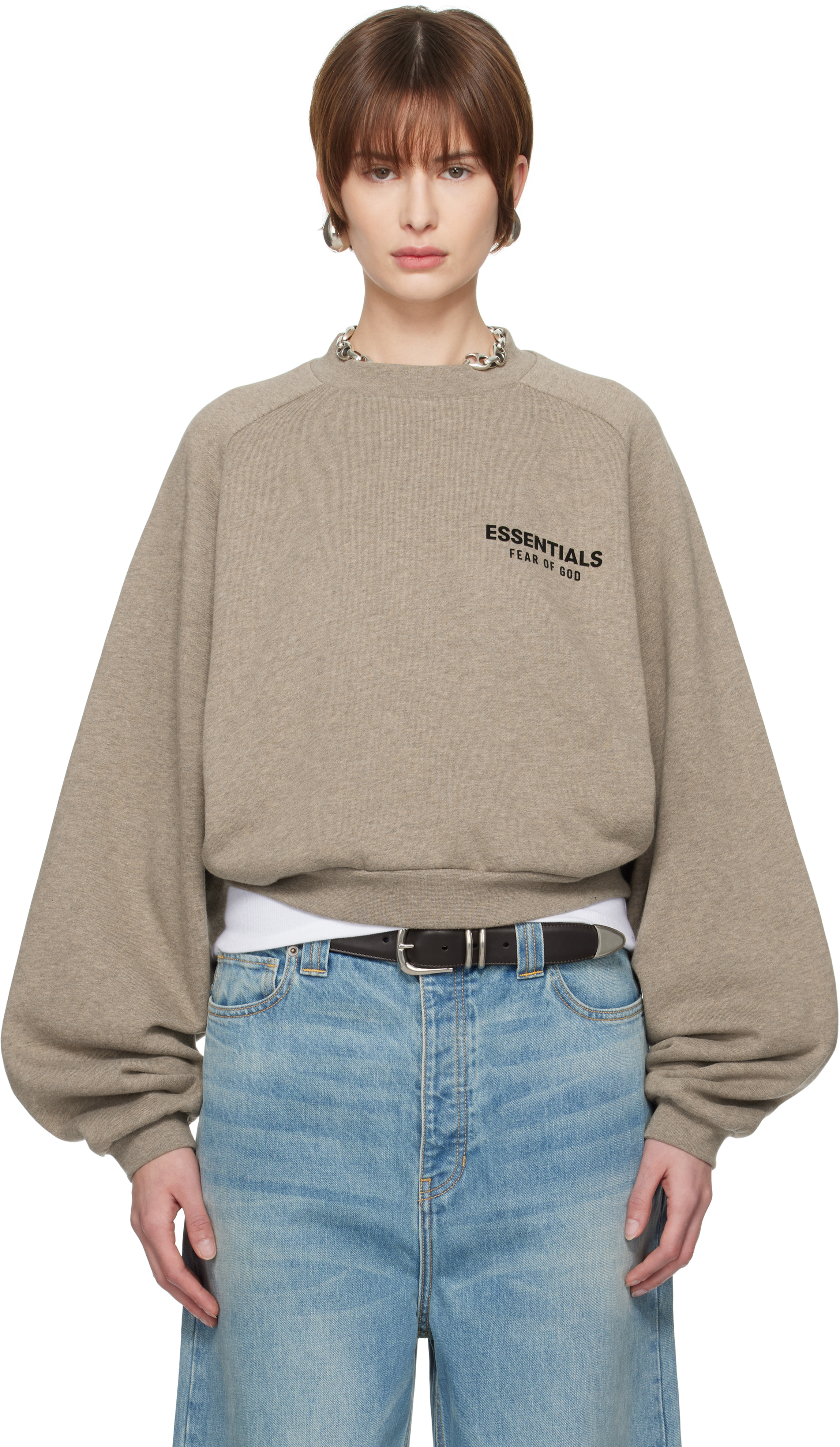 Gray Fleece Cropped Sweatshirt