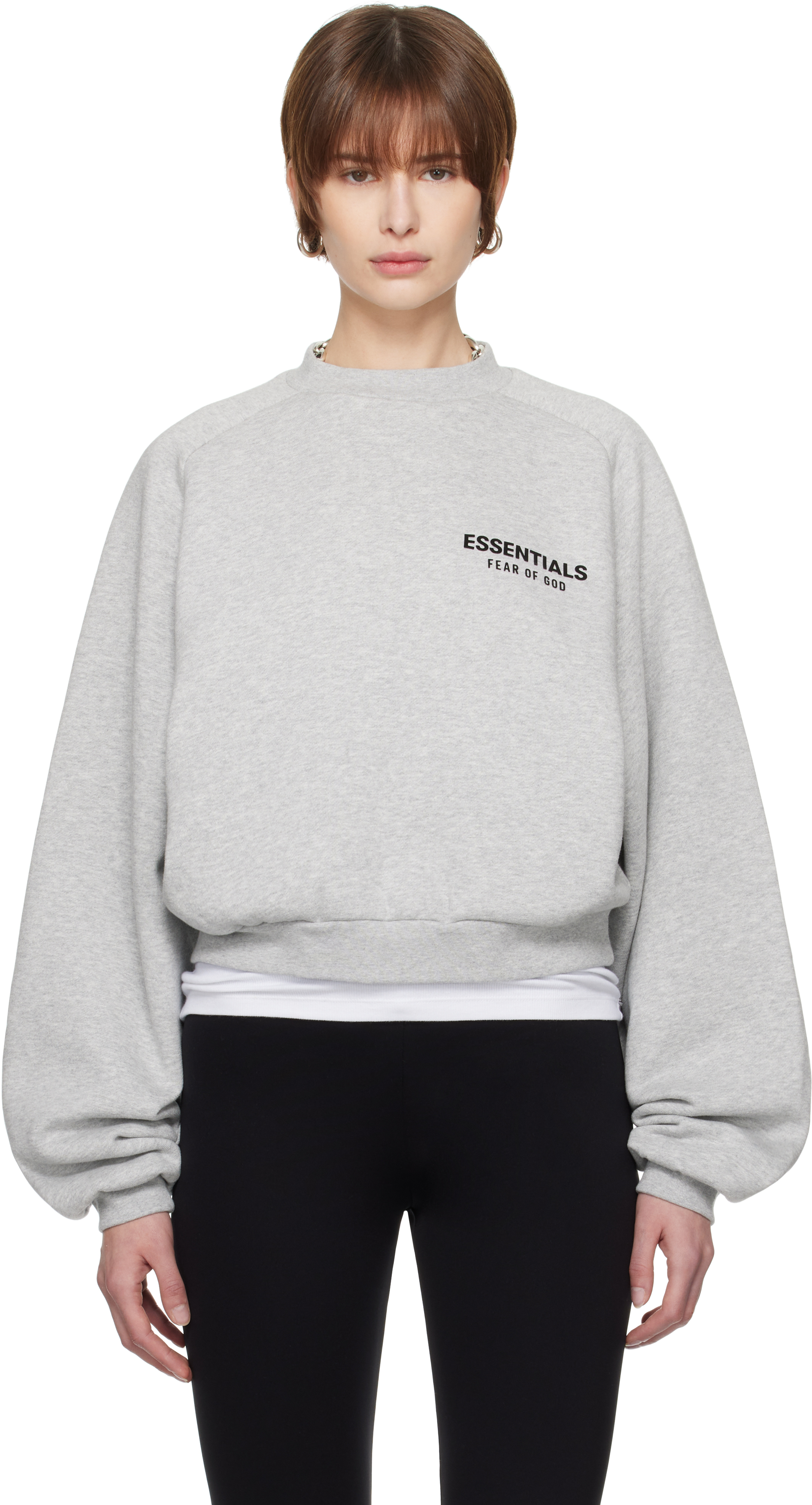 Fear of God ESSENTIALS: グレー フリース クロップド クルーネック 