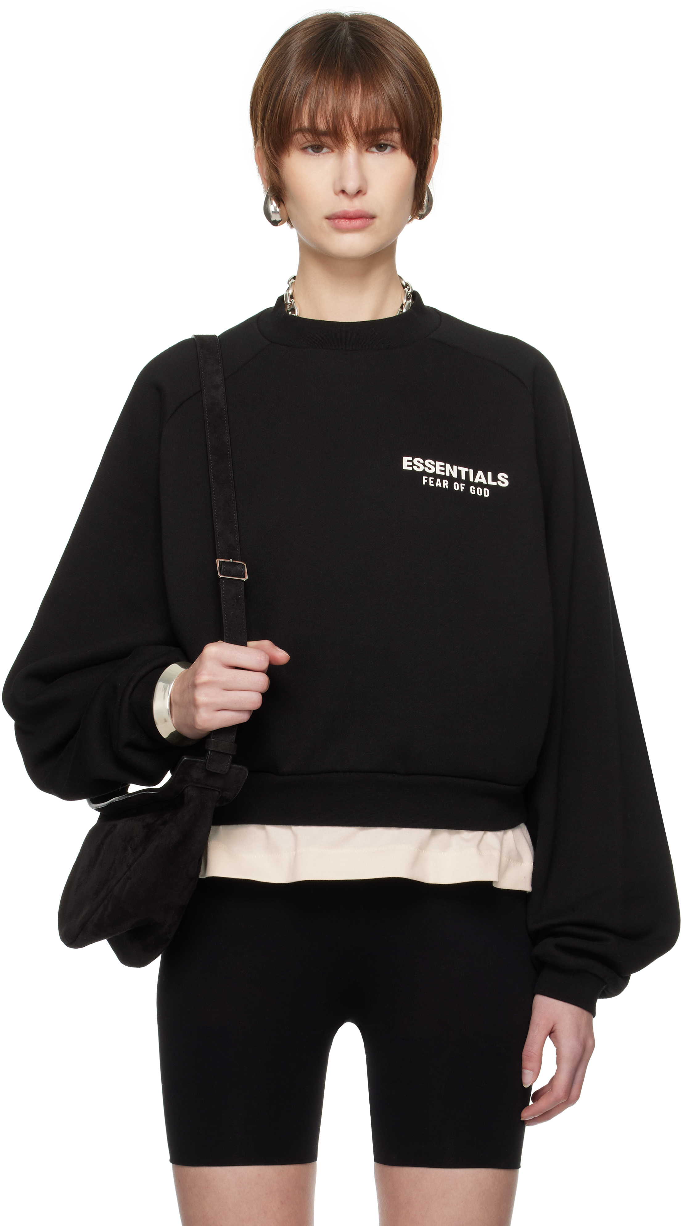 Black Fleece Cropped Crewneck Sweatshirt