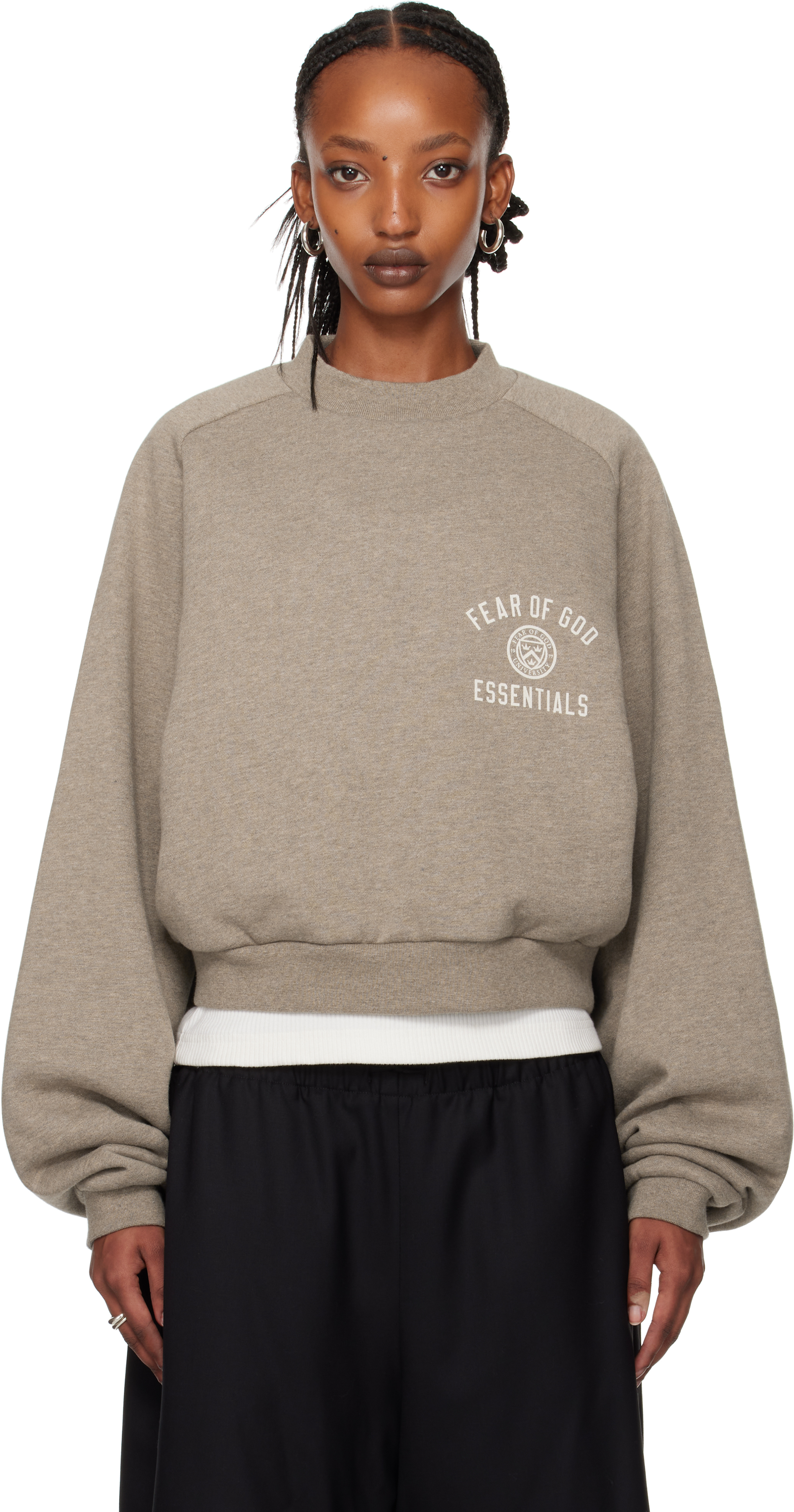 Gray Fleece Cropped Crewneck Sweatshirt