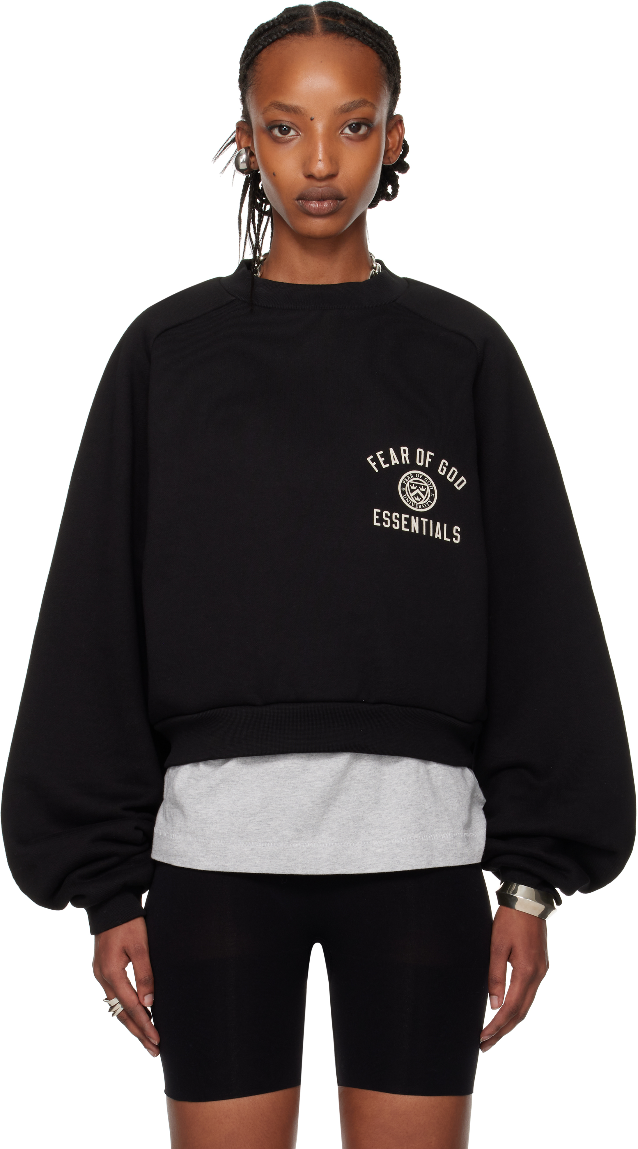 Black Fleece Cropped Crewneck Sweatshirt