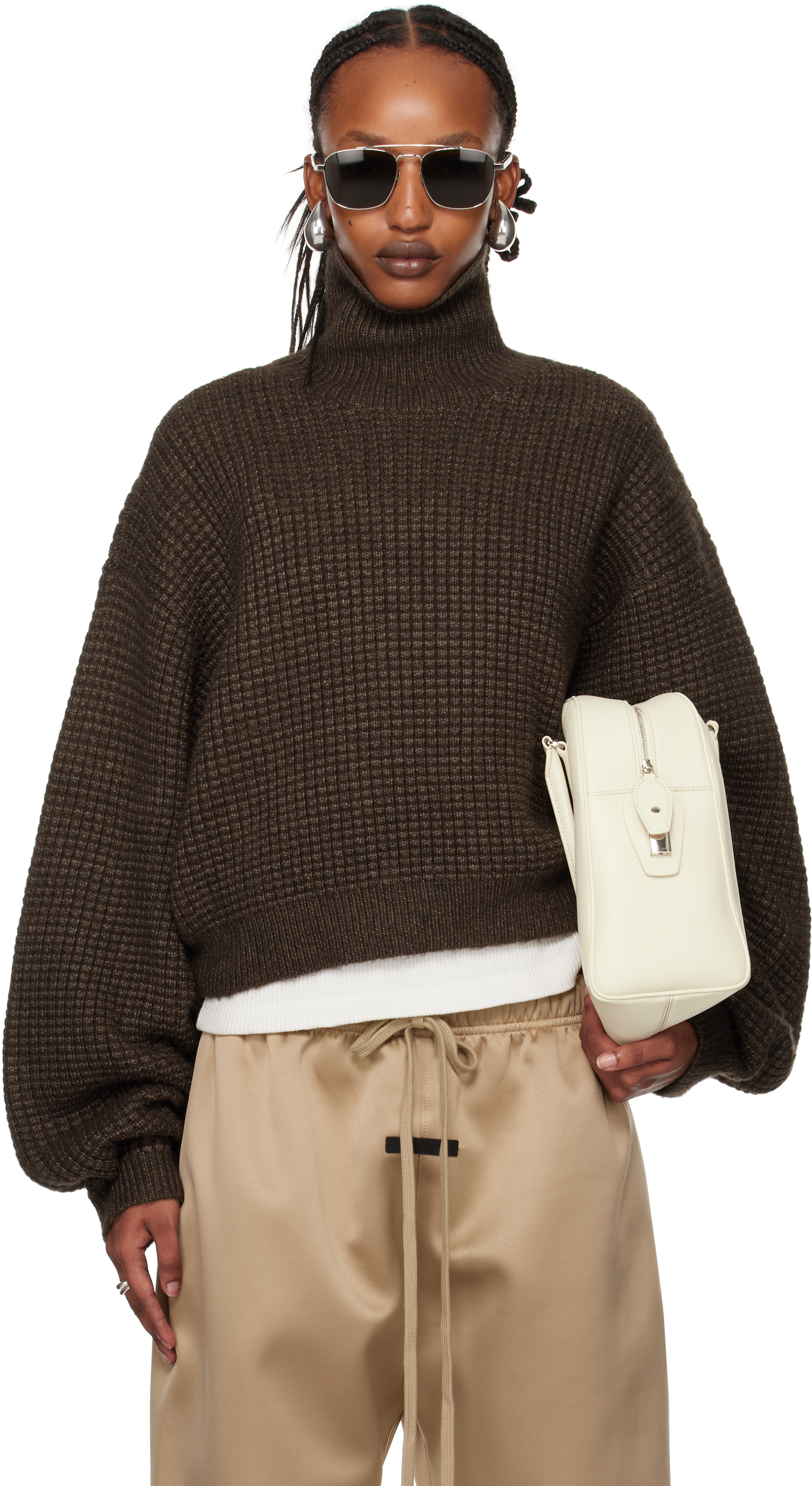 Brown Heavy Waffle Turtleneck