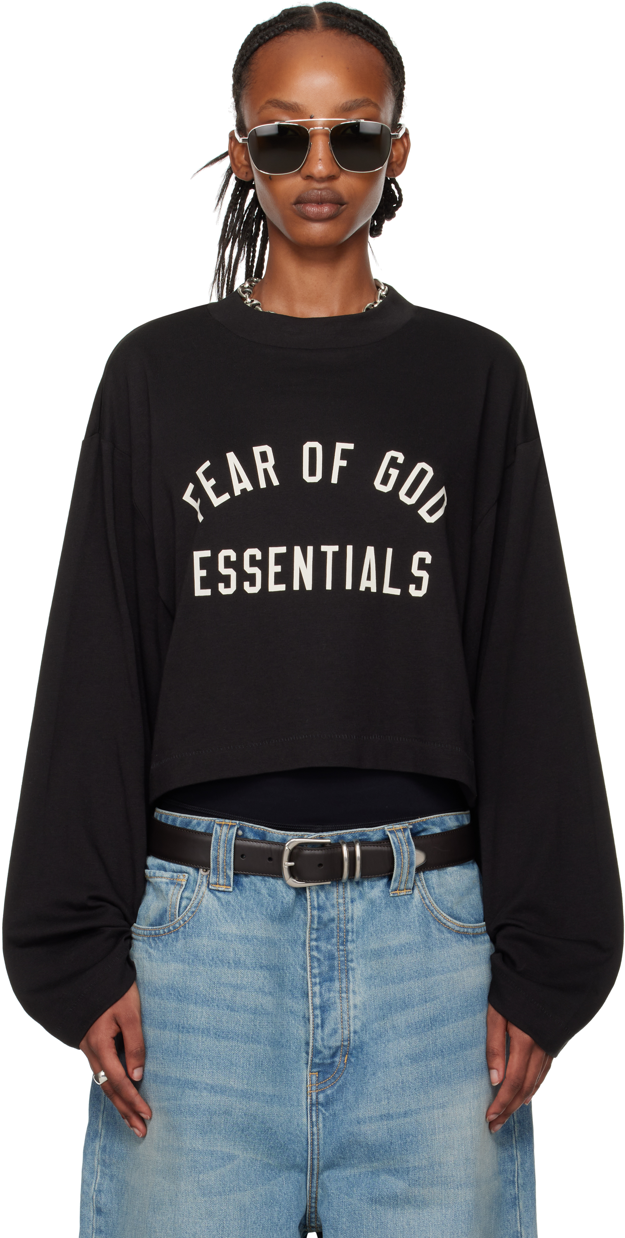 Black Tri-Blend Cropped Long Sleeve T-shirt