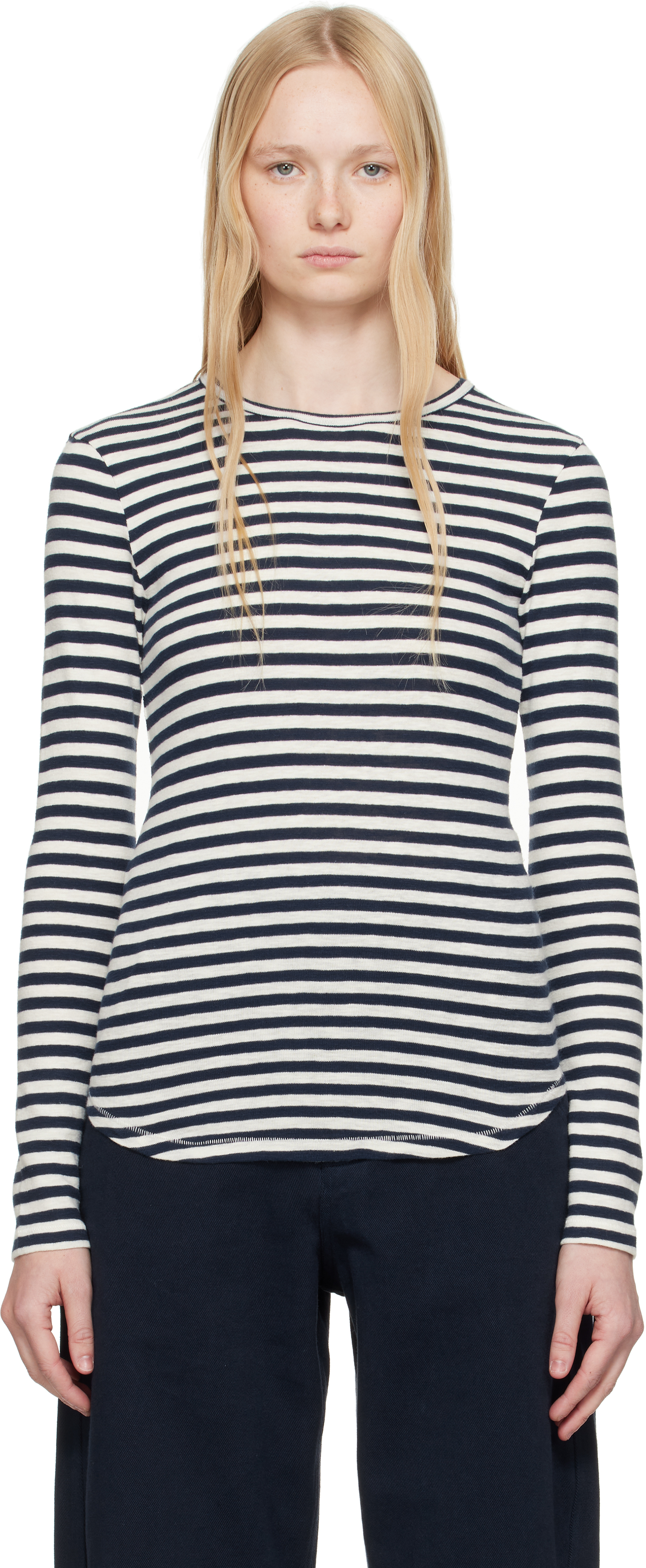 Ymc You Must Create Navy & White Earth Stripe T-shirt