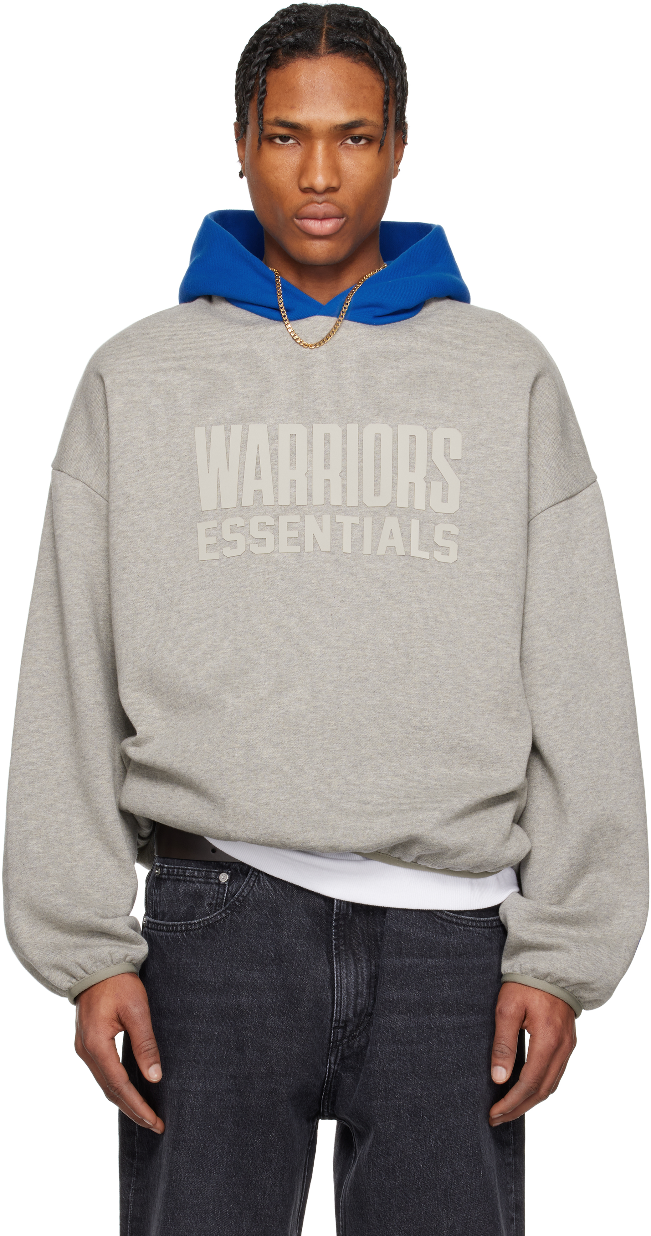 Gray & Blue NBA Warriors Pull Over Hoodie