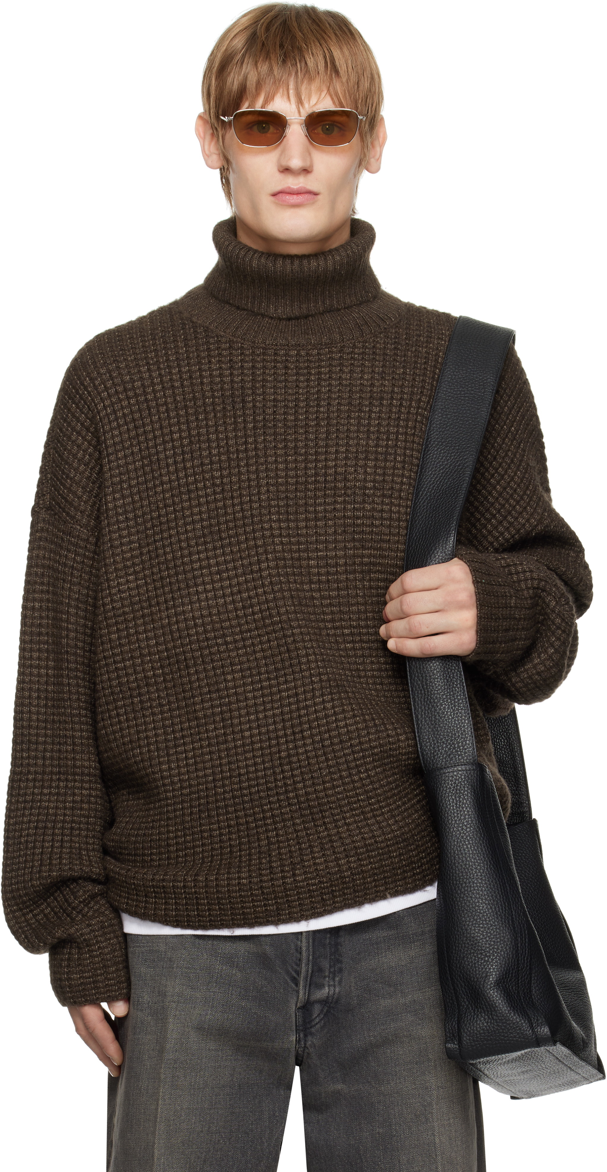 Brown Heavy Waffle Turtleneck