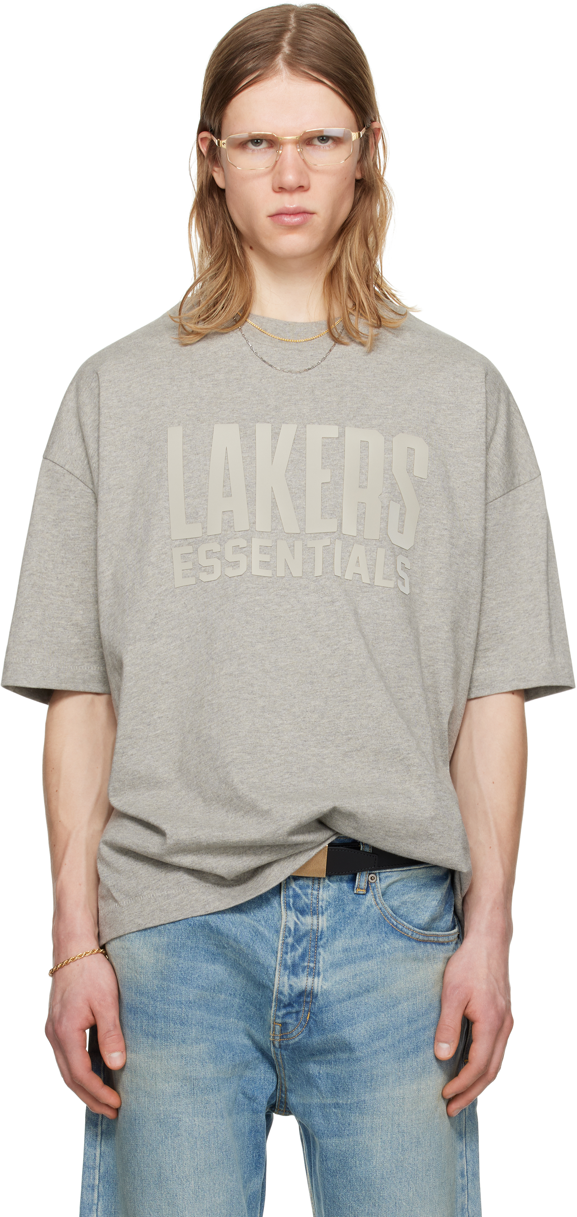 Fear of God ESSENTIALS: Gray NBA Lakers Short Sleeve T-shirt Fear of God ESSENTIALS: Gray NBA Lakers Short Sleeve T-shirt