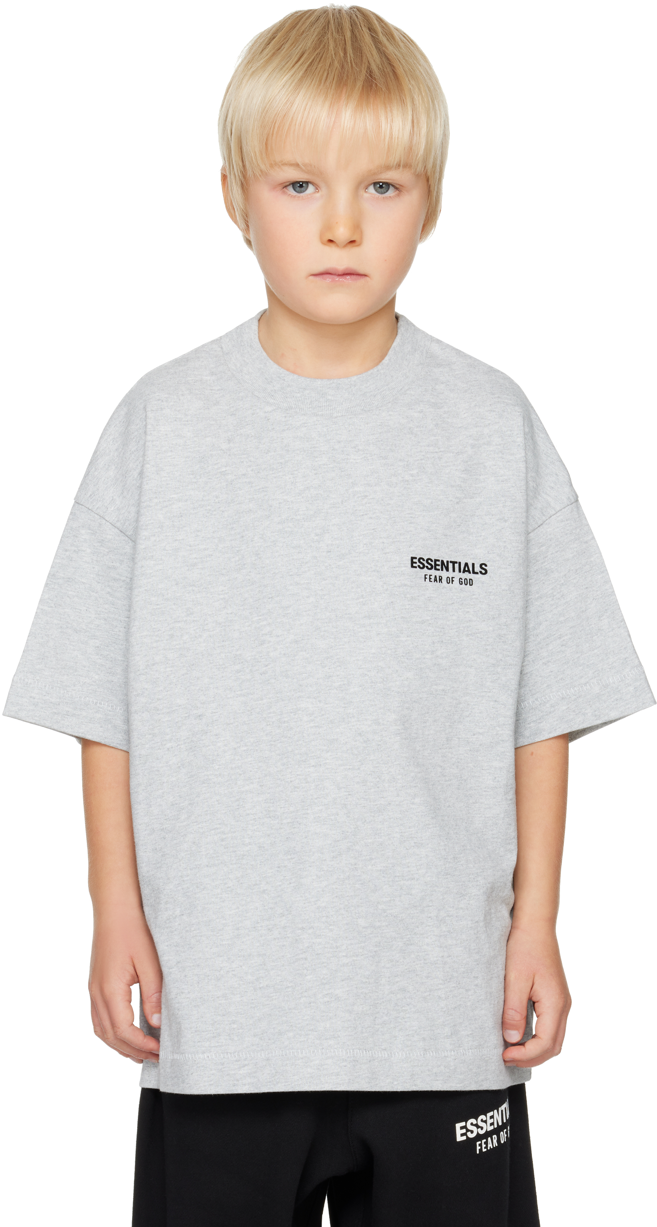 Essentials Kids Gray Jersey Crewneck T-shirt In Light Heather Gray