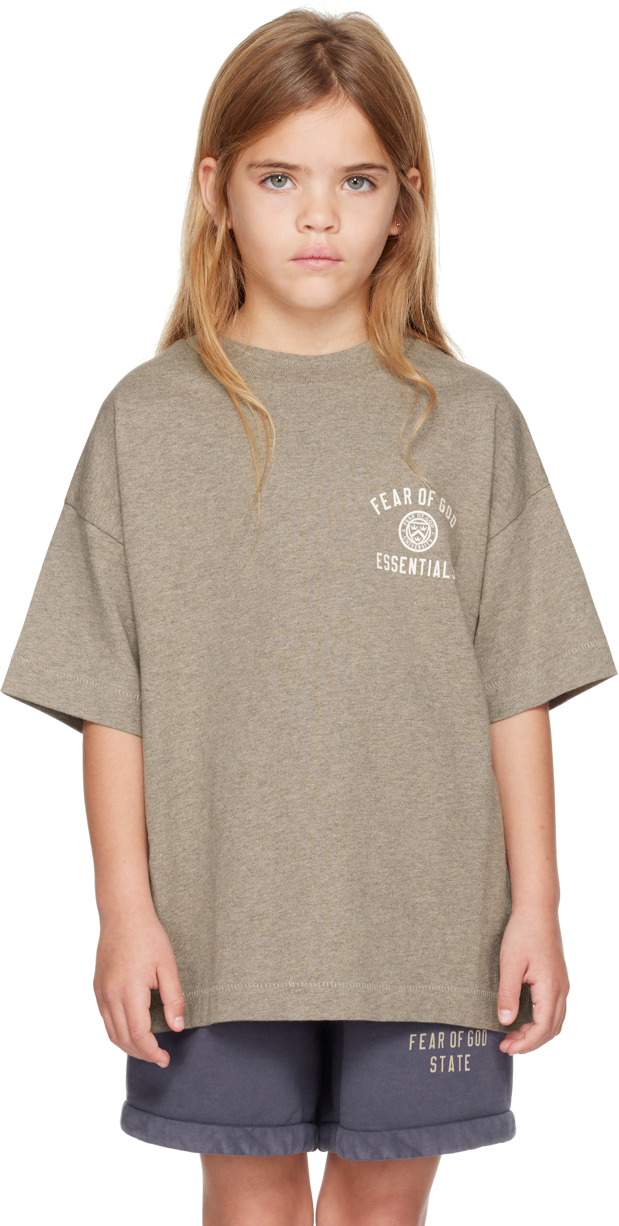 Essentials Kids Gray Jersey Crewneck T-shirt In Heather Gray