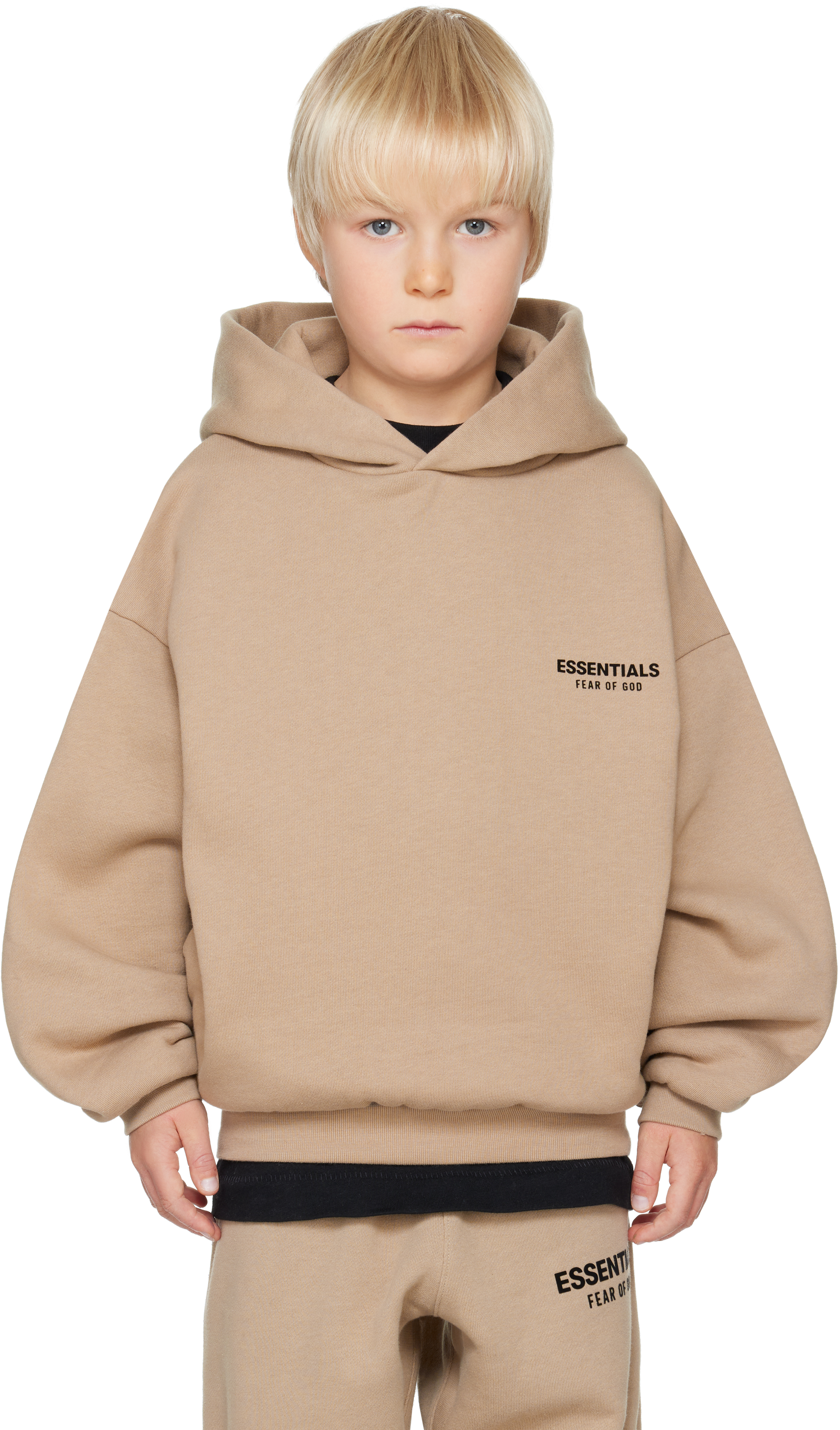 Essentials Kids Beige Fleece Hoodie In Desert Sand