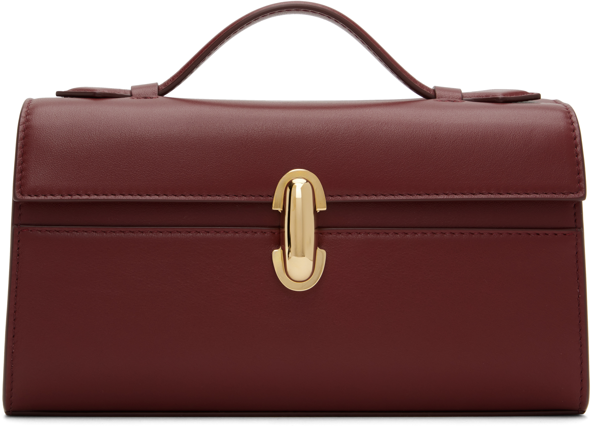 【Savette】バーガンディ スリム Symmetry ポシェット バッグ Savette: Burgundy Slim Symmetry Pochette Bag | SSENSE