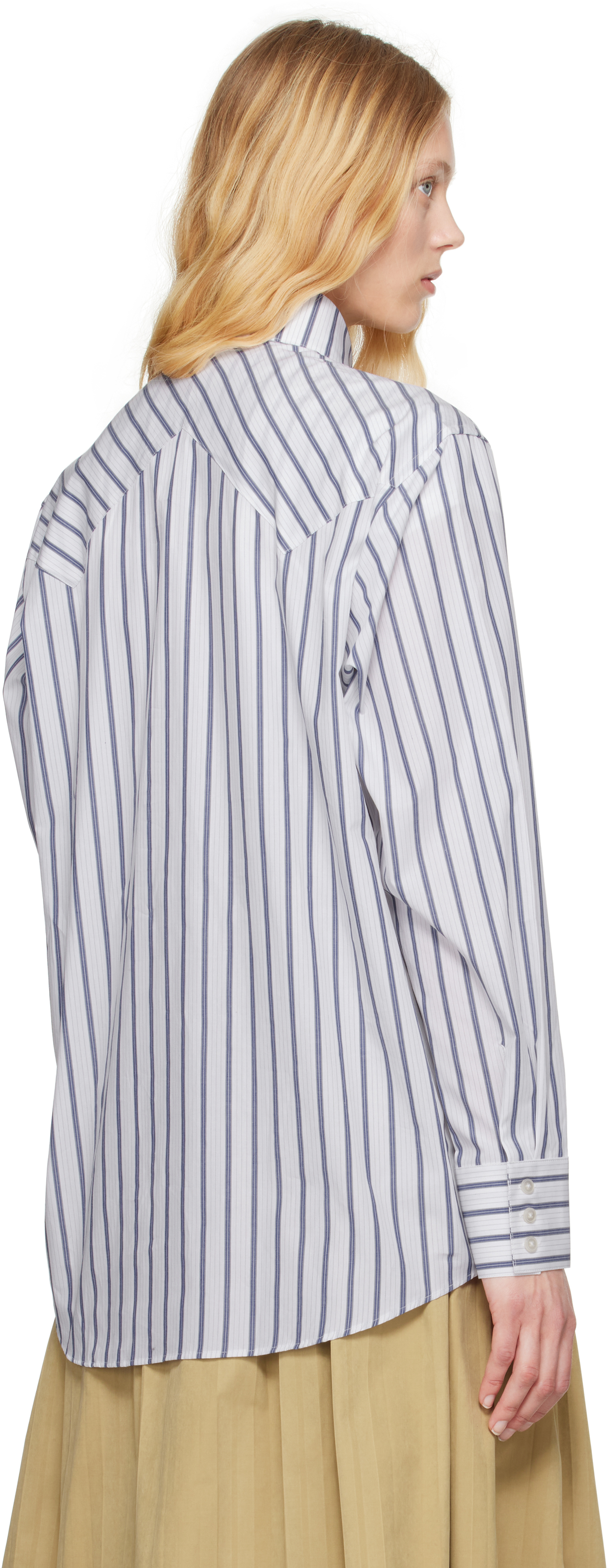 Carter Young White & Blue Western Business Shirt In Blue/white Stripe
