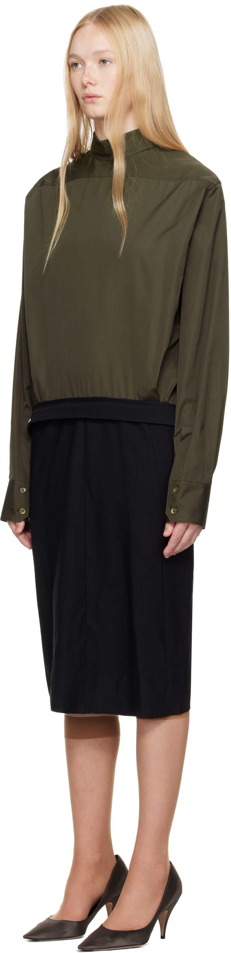 Shop Maison Margiela Brown & Black Reversed Shirtdress Midi Dress In 814 Dark Brown And B