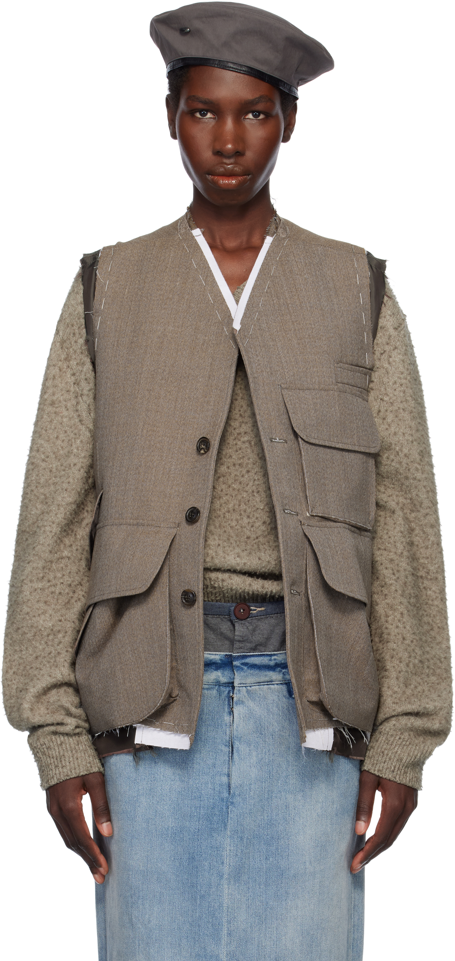 Brown Sleeveless Wool Vest