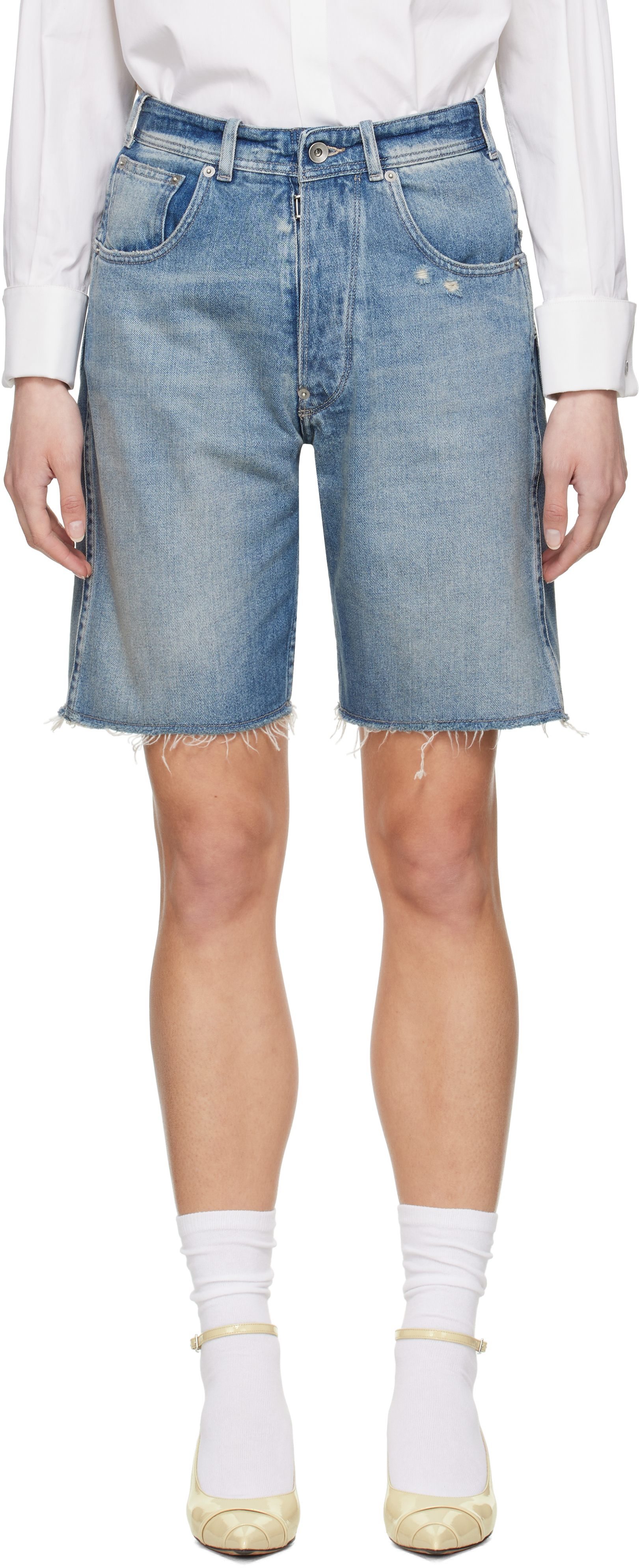 Blue Faded Denim Shorts by Maison Margiela on Sale