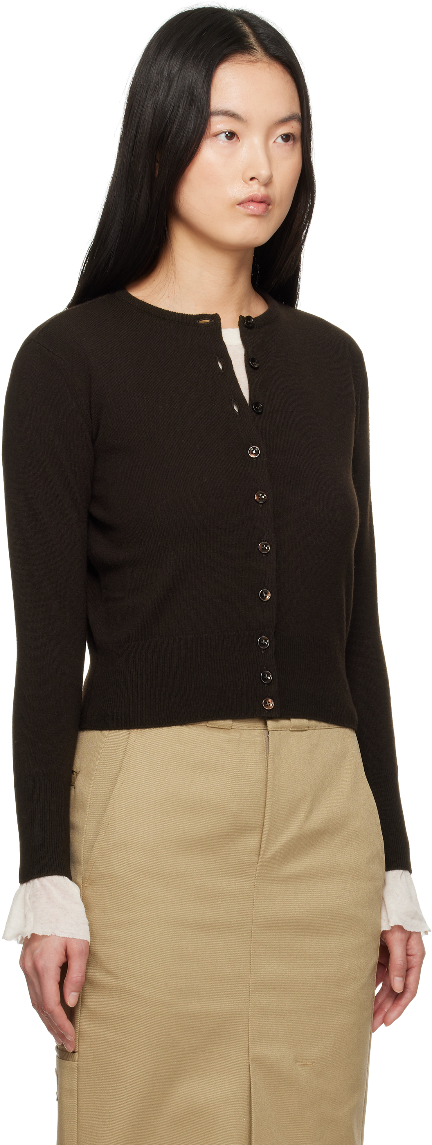 Maison Margiela Cropped Crewneck Cardigan In 144m Dark Brown