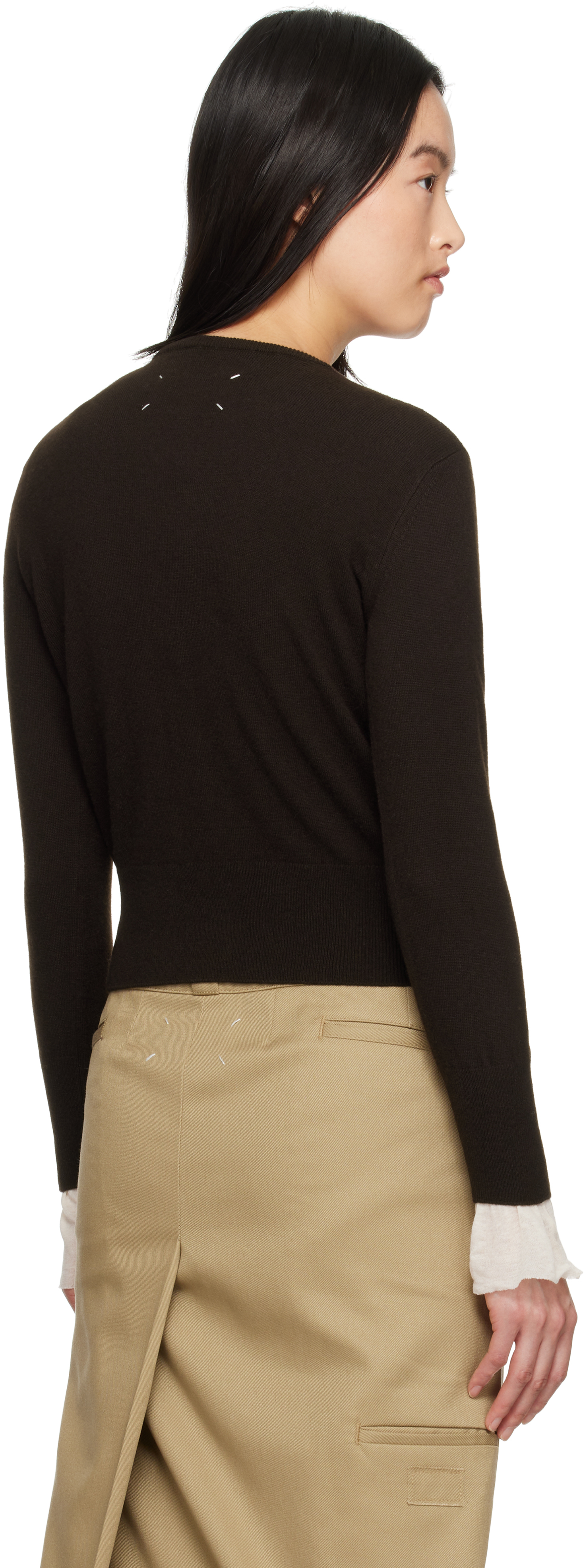 Maison Margiela Cropped Crewneck Cardigan In 144m Dark Brown