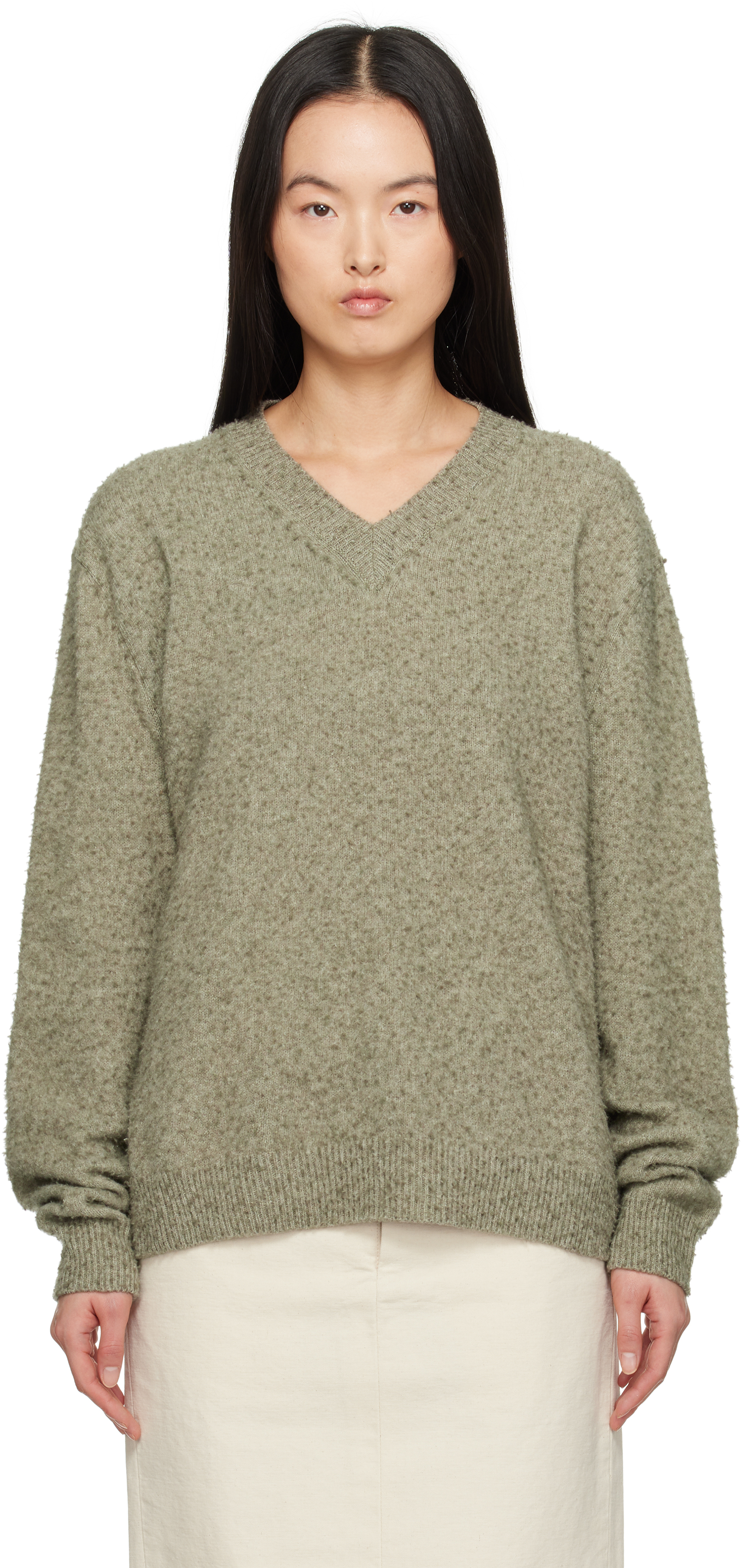 Green Pilling V-Neck Sweater