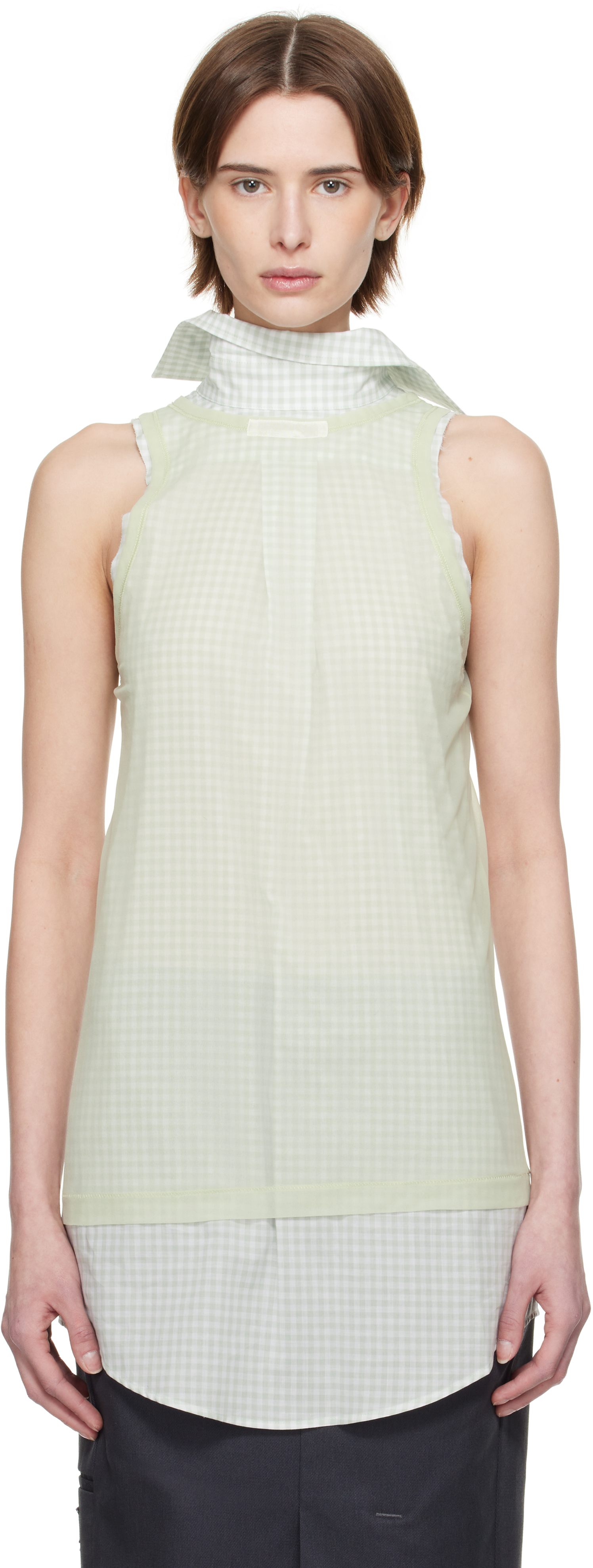 Maison Margiela Green & White Back To Front Check Blouse In 688 Pale Green And L
