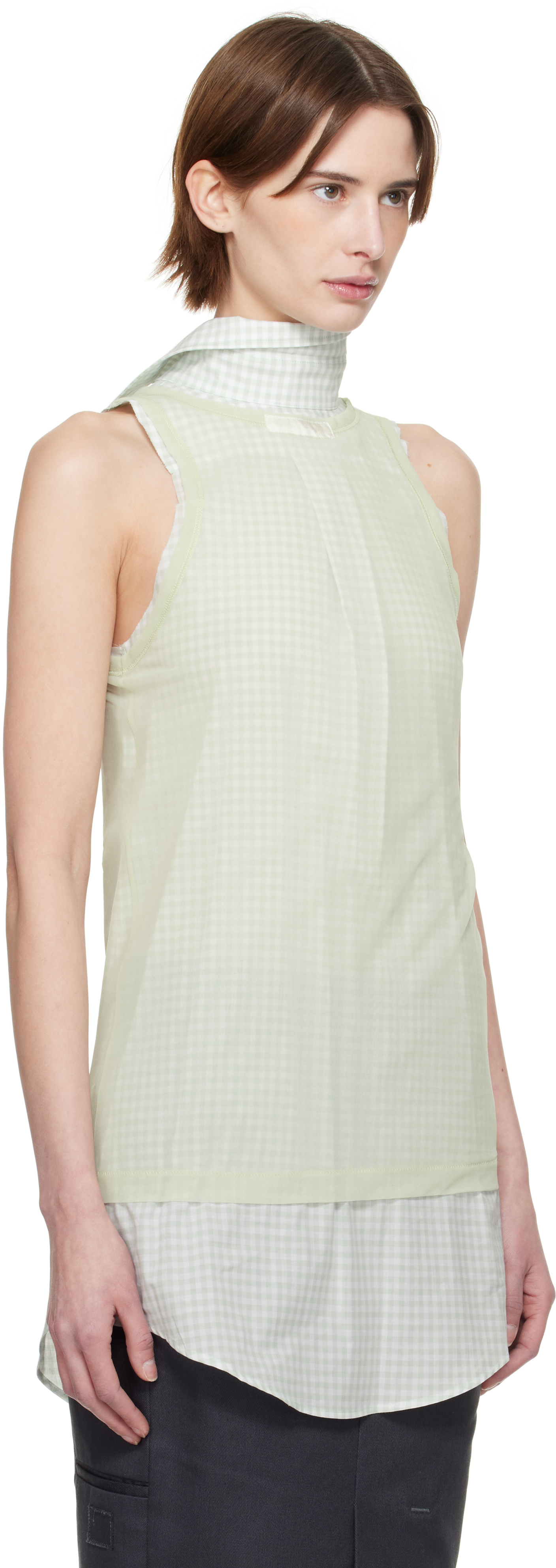 Maison Margiela Green & White Back To Front Check Blouse In 688 Pale Green And L