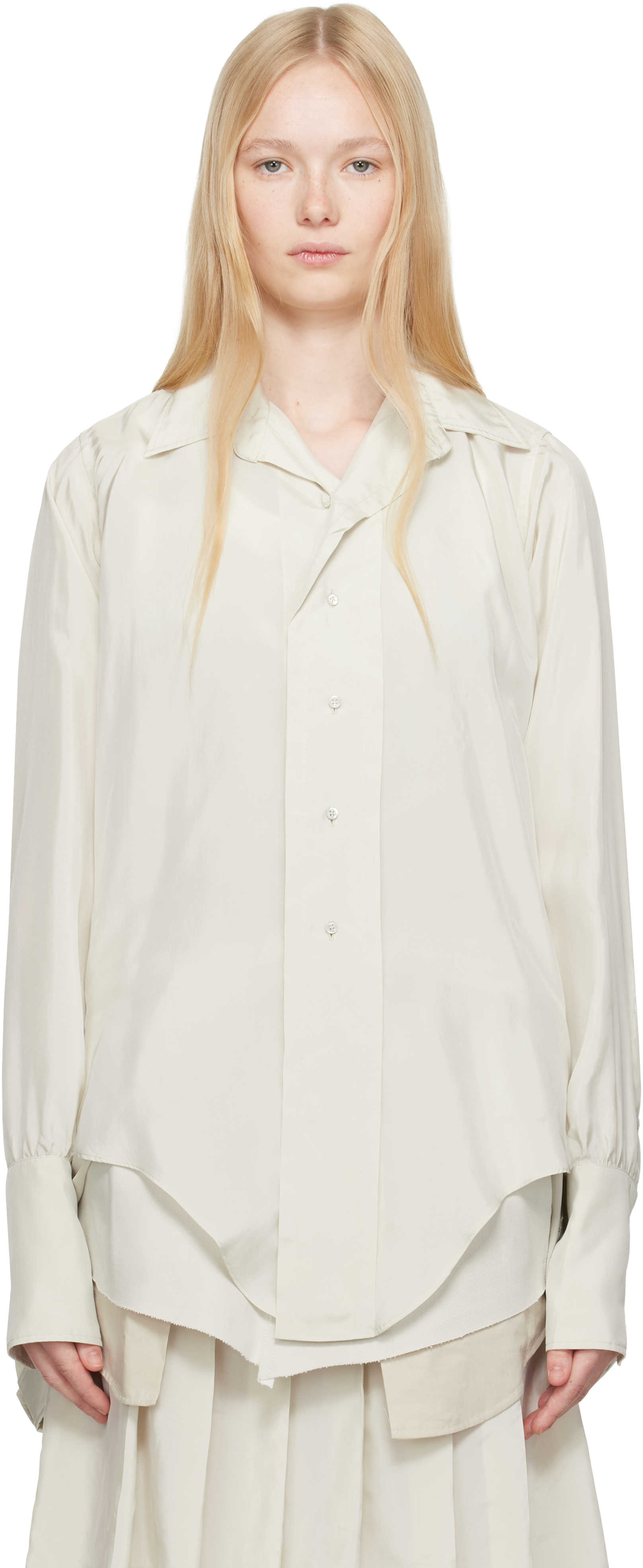 Beige Dropped Hem Shirt