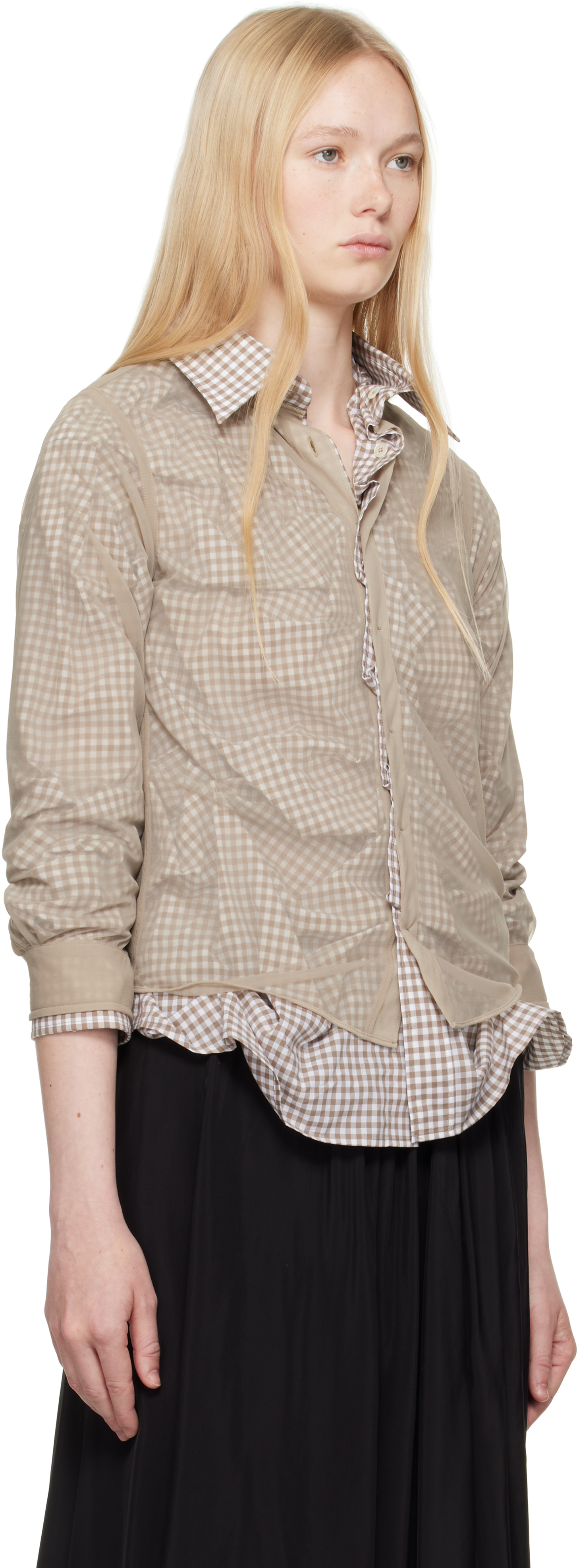 Maison Margiela Layered Checked Cotton-poplin And Organza Shirt In 114 Camel And Tan/wh