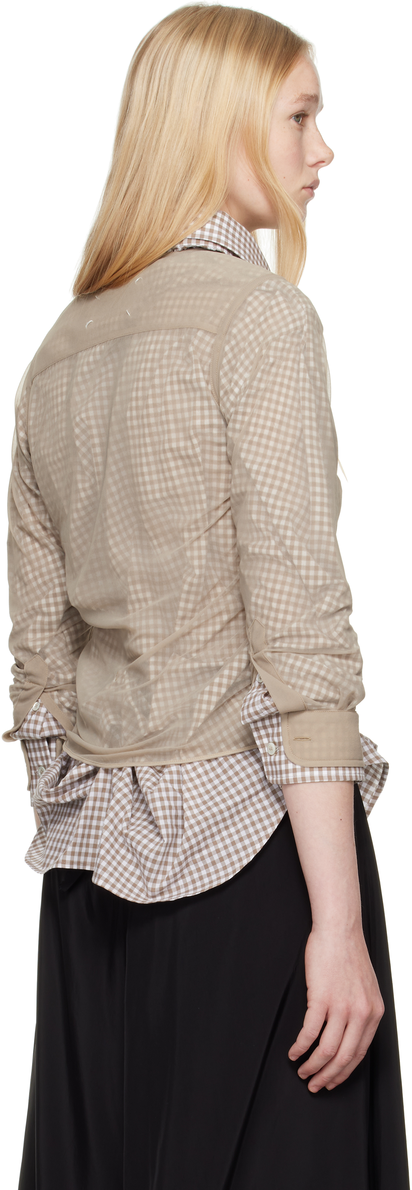Maison Margiela Layered Checked Cotton-poplin And Organza Shirt In 114 Camel And Tan/wh