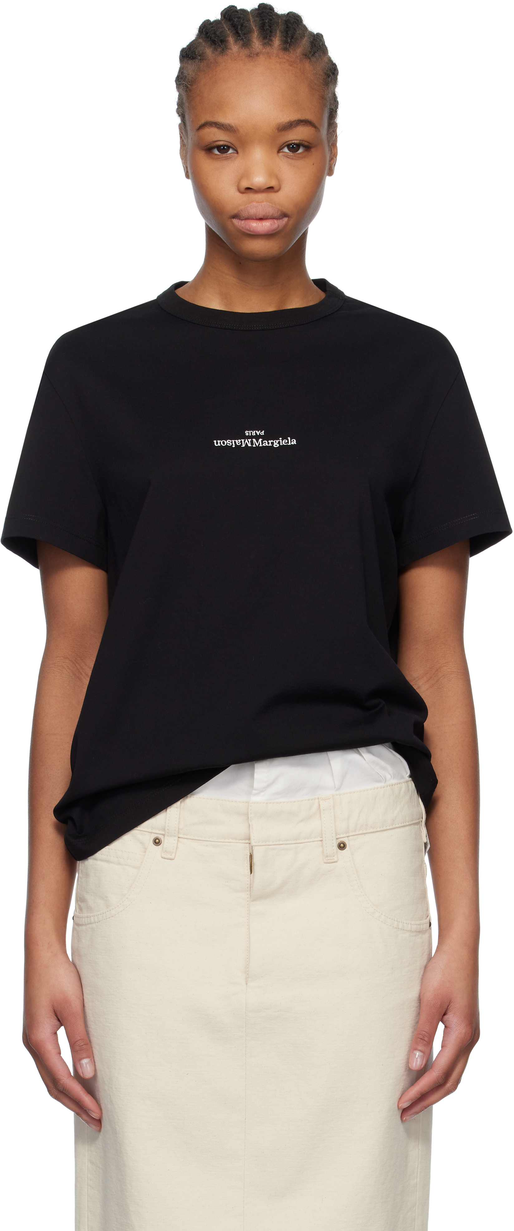 Maison Margiela: Black Distorted Logo T-shirt | SSENSE Maison Margiela: Black Distorted Logo T-shirt | SSENSE