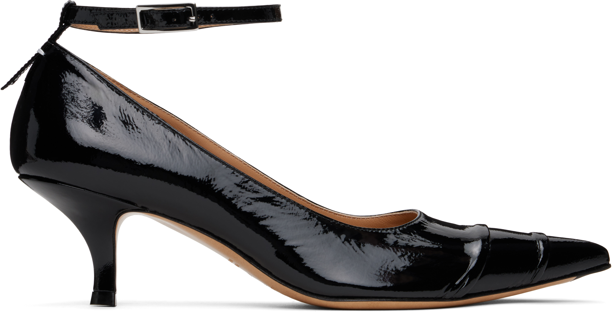 ◆Maison Margiela◆ ブラック エナメルレザー Kinkies パンプス Maison Margiela: Black Kinkies Pump Heels | SSENSE