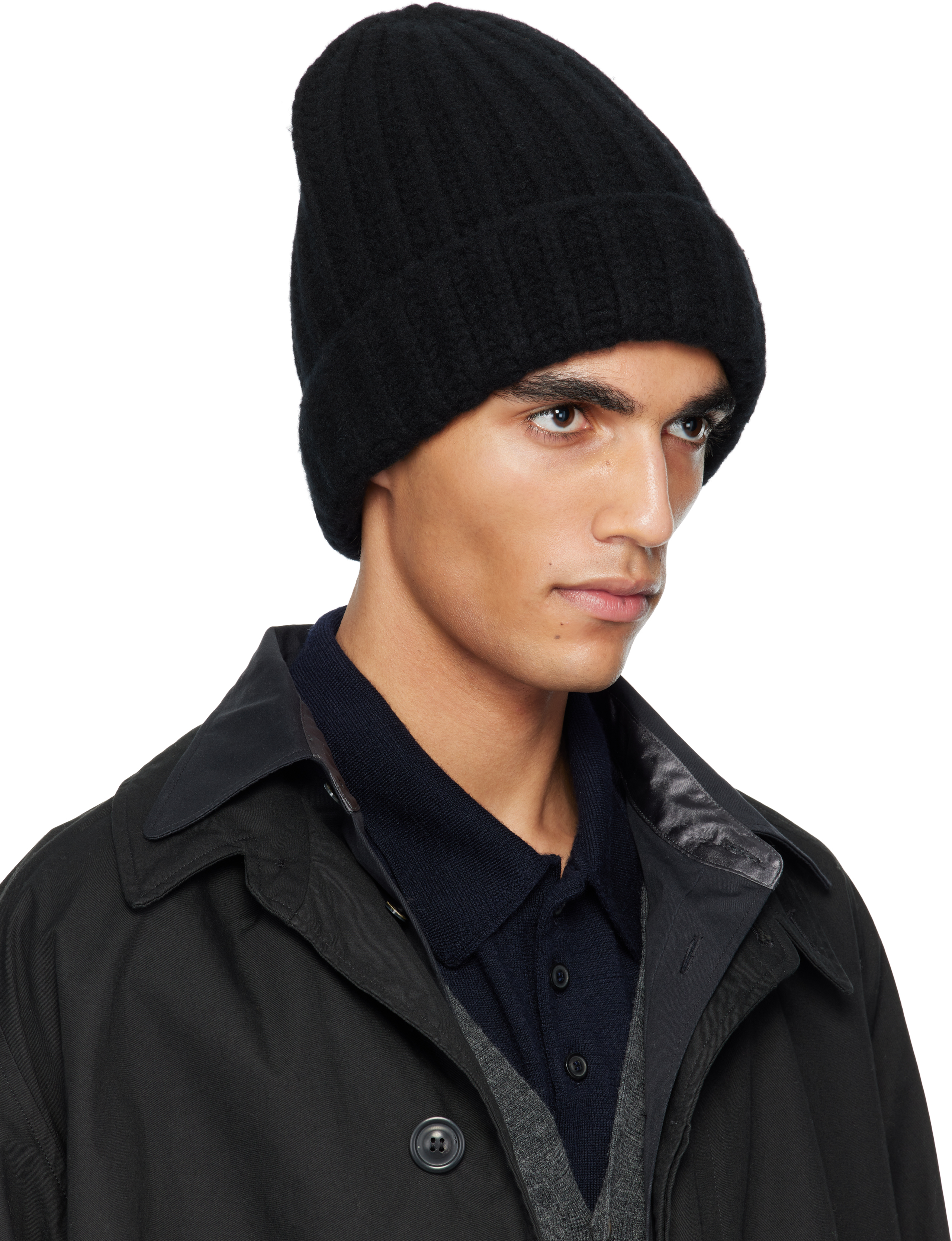 Maison Margiela Ribbed Knit Wool Beanie With Folded Brim In 900 Black