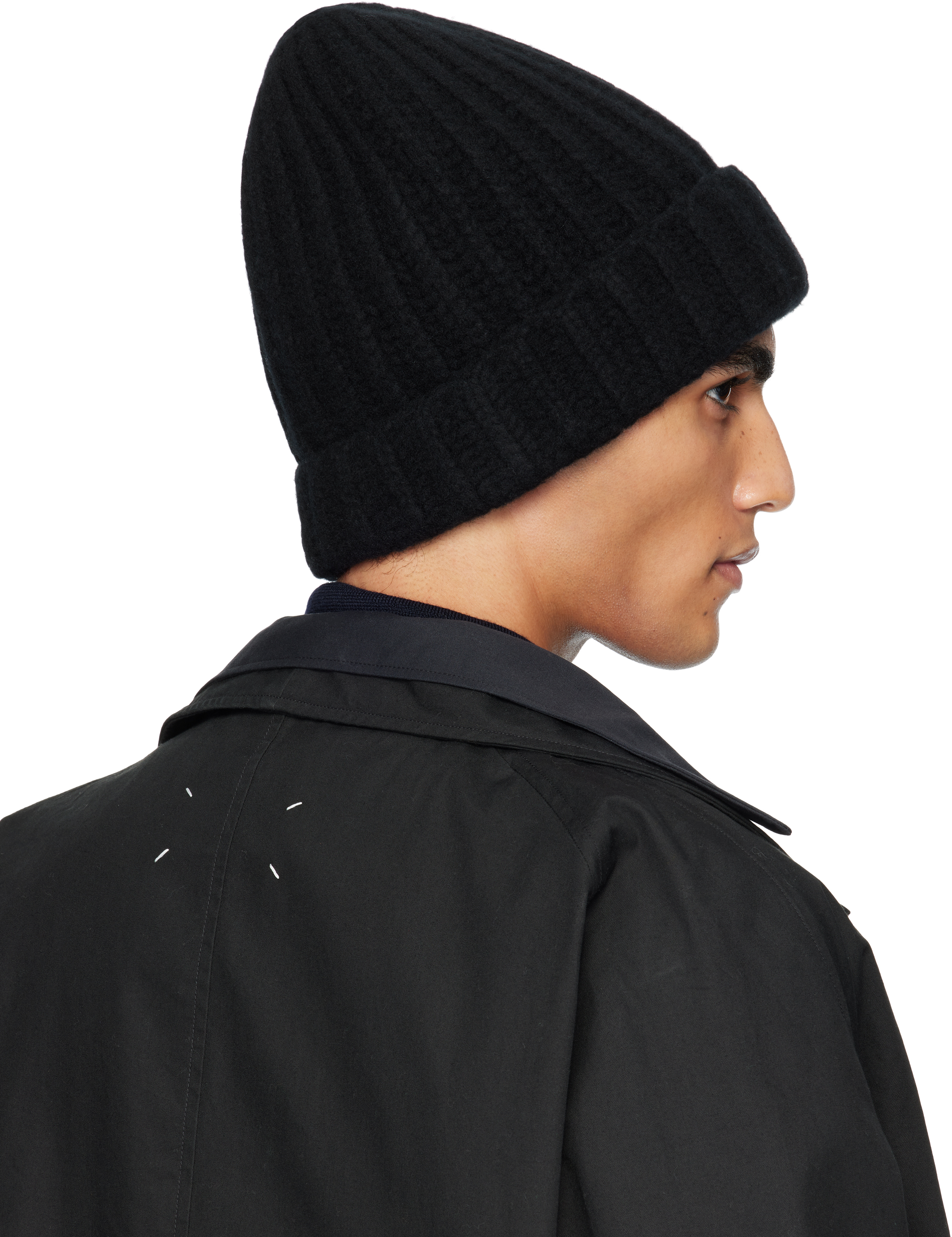 Maison Margiela Ribbed Knit Wool Beanie With Folded Brim In 900 Black