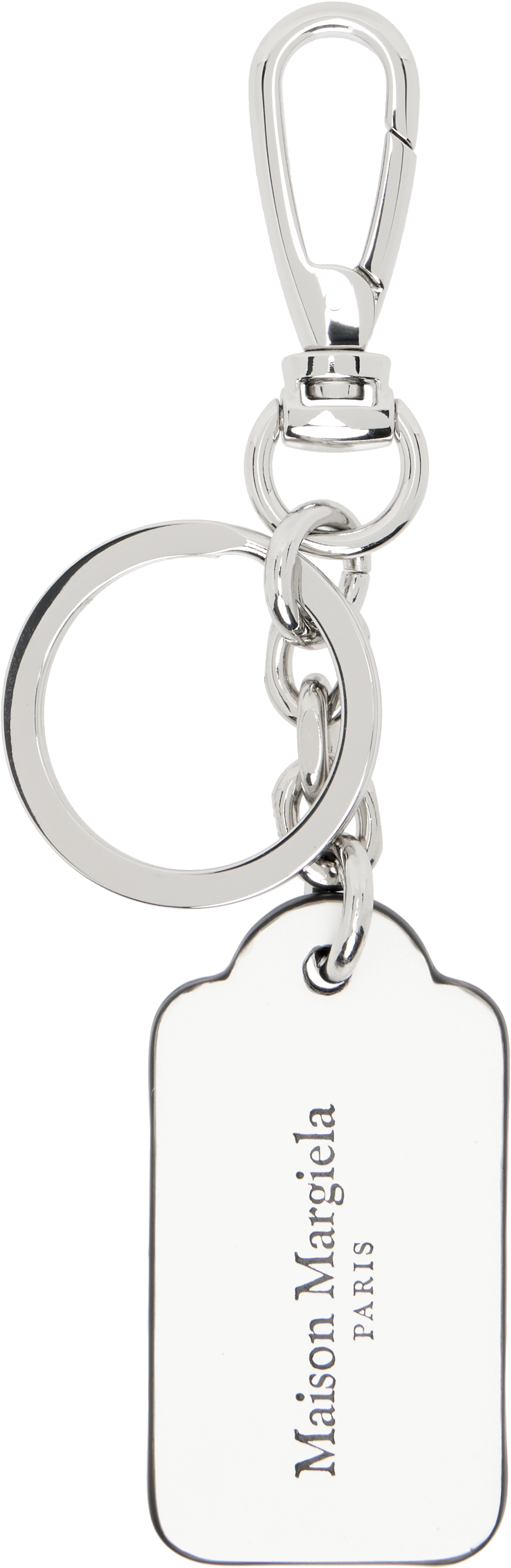 Maison Margiela Silver & White Four Stitches Keychain In Ha202 Black/white