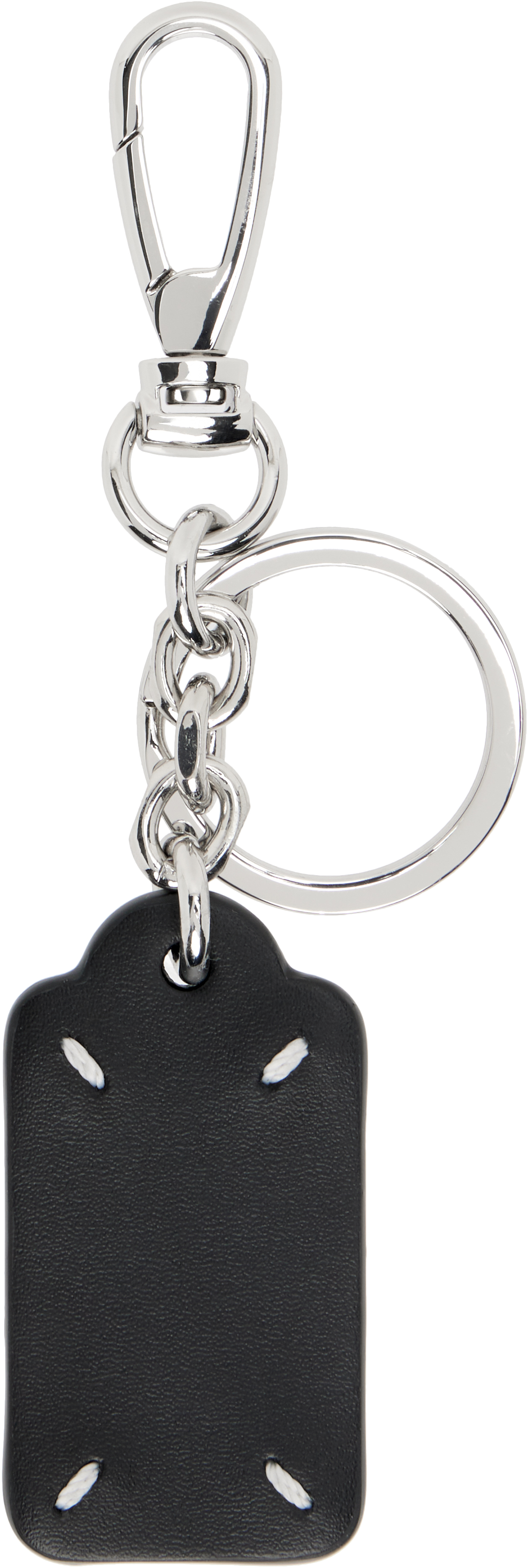 Maison Margiela Silver & White Four Stitches Keychain In Ha202 Black/white
