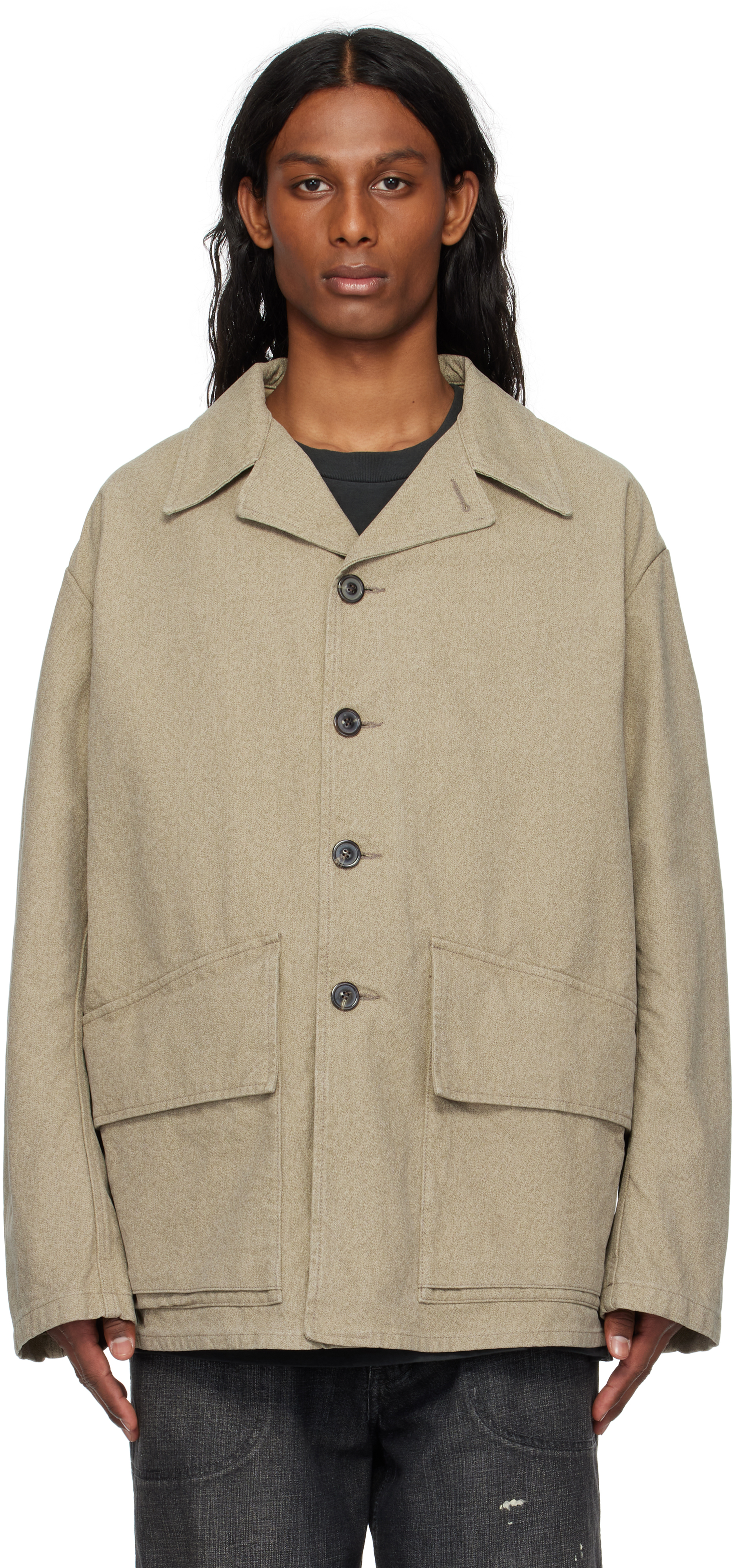 Beige Cotton Caban Jacket