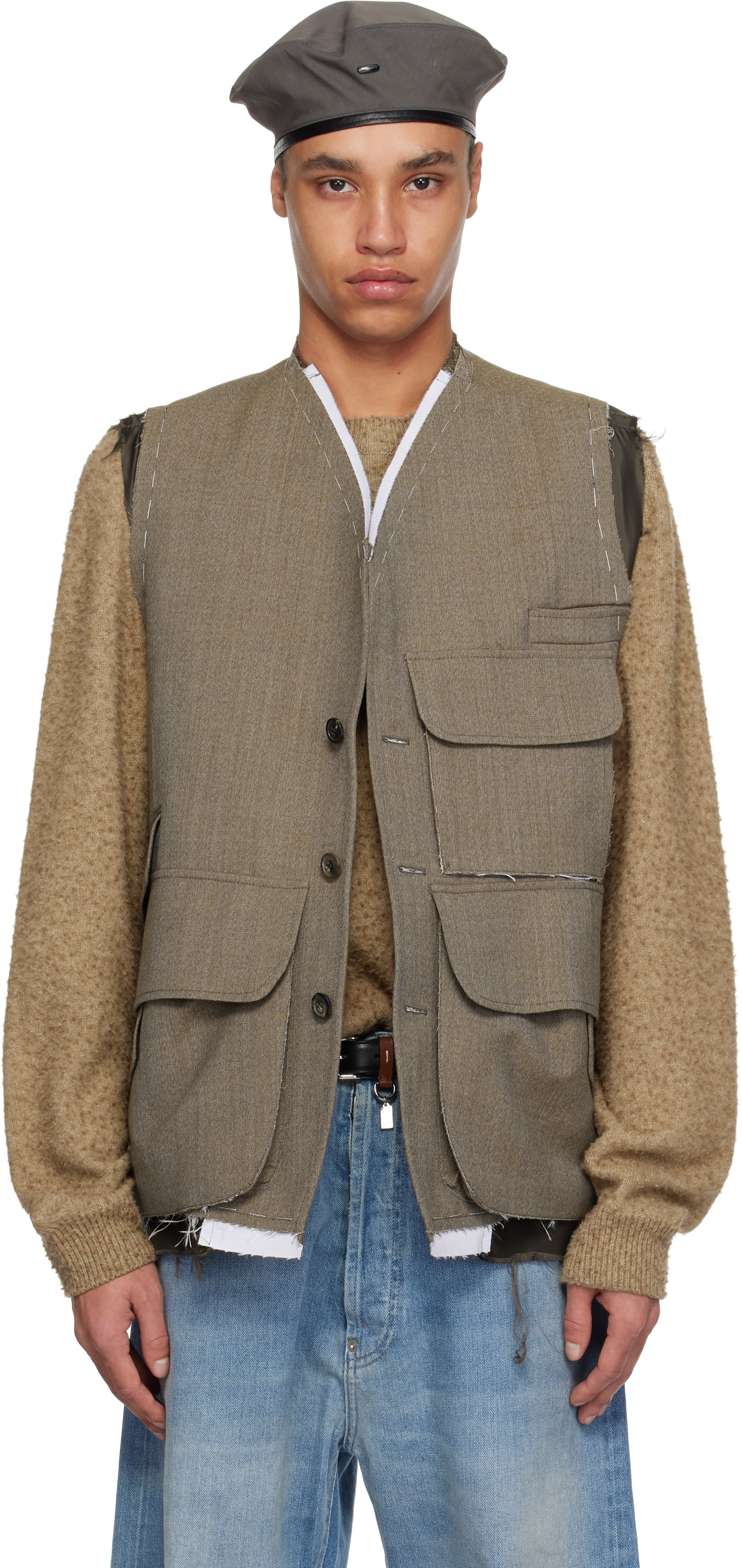 Brown Sleeveless Wool Vest by Maison Margiela on Sale