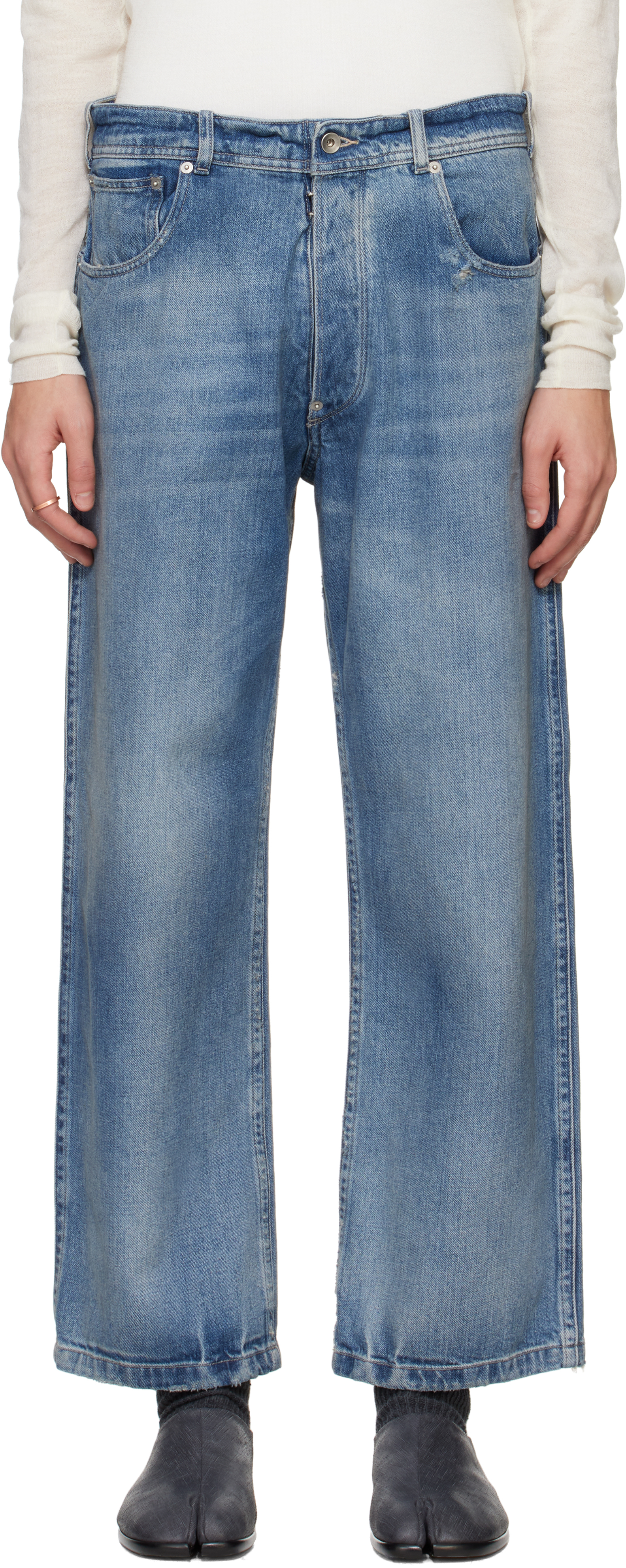 【関税&送料込】Maison Margiela Distressed Jeans Effect Blue Distressed Jeans by Maison Margiela on Sale