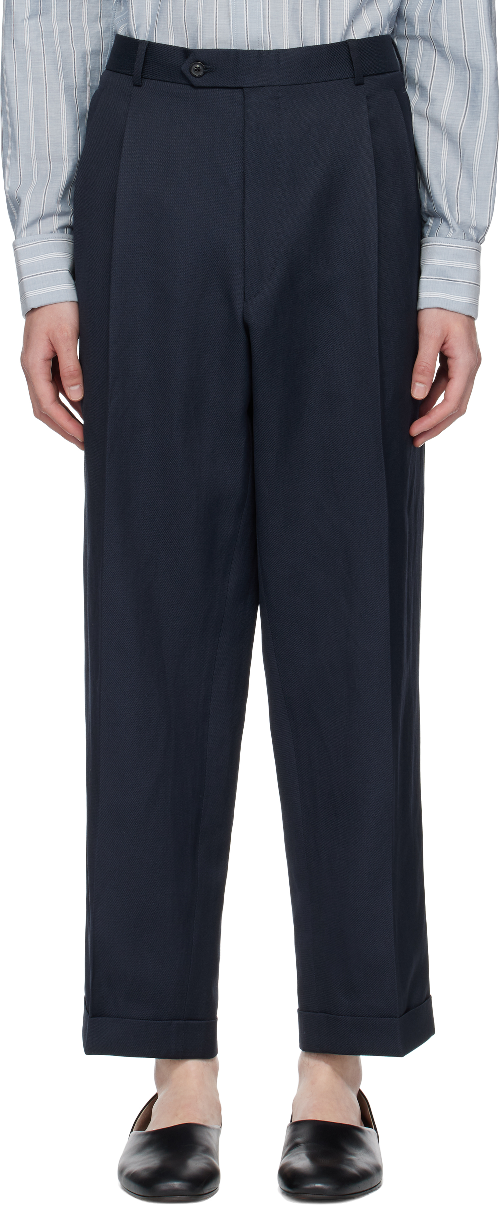 Navy Turn-up Trousers